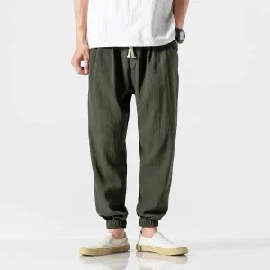 Summer Cotton Linen Harem Men Pants Chinese Style Joggers Men Casual Lightweight Ankle-length Male Trousers Sweatpants