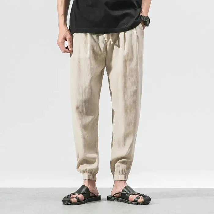 Summer Cotton Linen Harem Men Pants Chinese Style Joggers Men Casual Lightweight Ankle-length Male Trousers Sweatpants