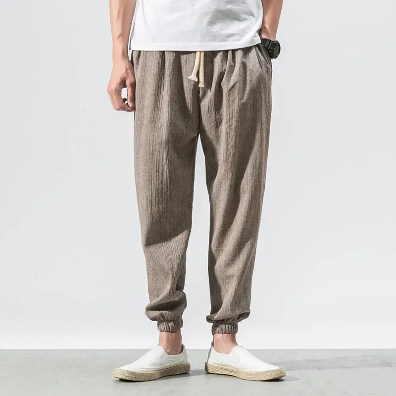 Summer Cotton Linen Harem Men Pants Chinese Style Joggers Men Casual Lightweight Ankle-length Male Trousers Sweatpants