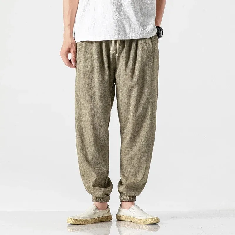 Summer Cotton Linen Harem Men Pants Chinese Style Joggers Men Casual Lightweight Ankle-length Male Trousers Sweatpants