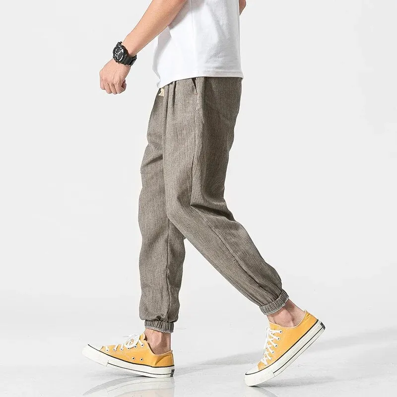 Summer Cotton Linen Harem Men Pants Chinese Style Joggers Men Casual Lightweight Ankle-length Male Trousers Sweatpants