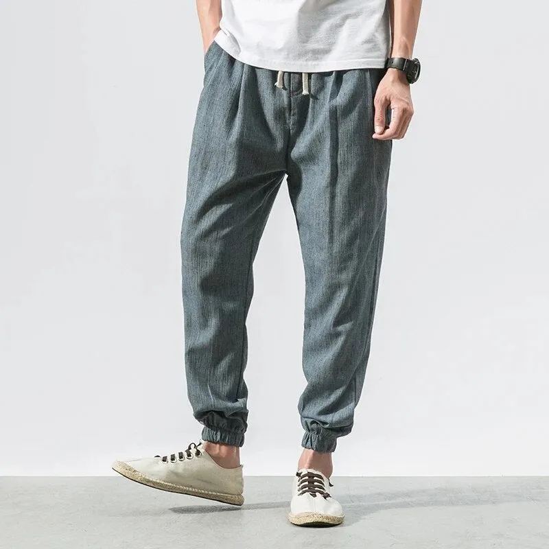 Summer Cotton Linen Harem Men Pants Chinese Style Joggers Men Casual Lightweight Ankle-length Male Trousers Sweatpants