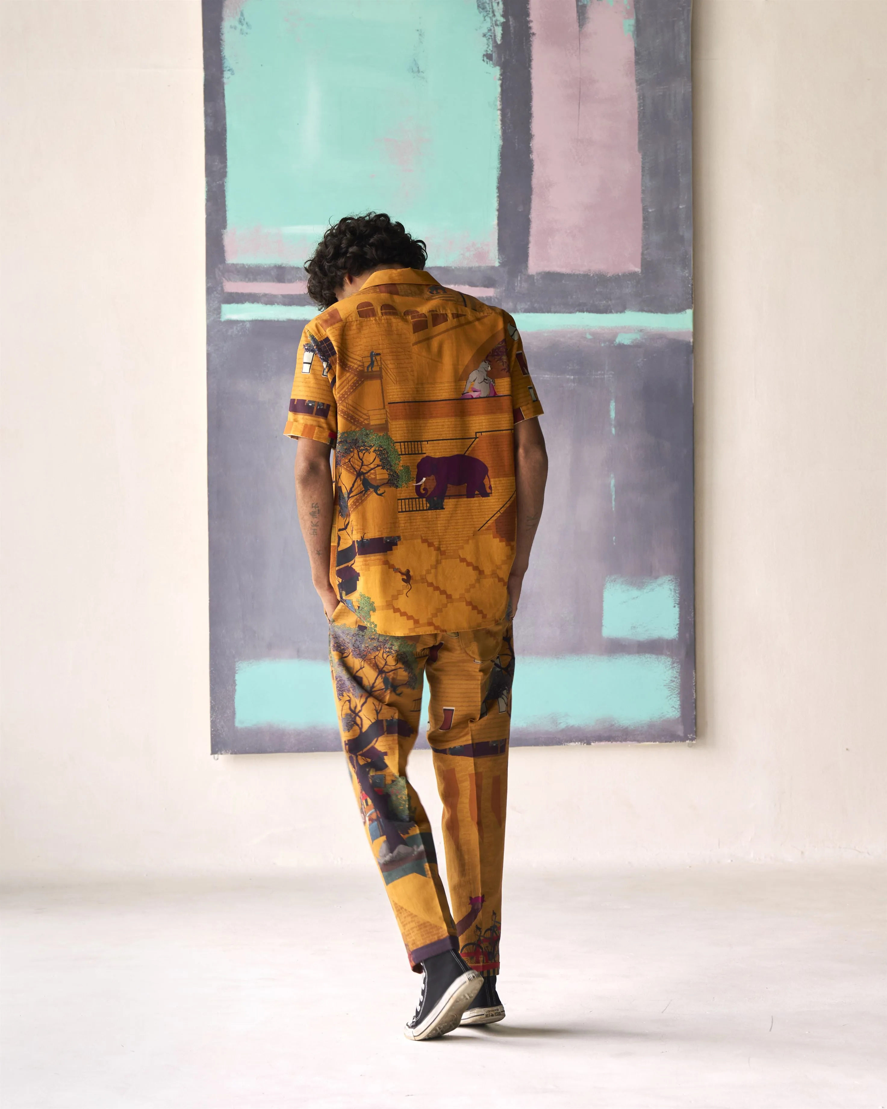 Summer Trouser Animal Raahi Linen Mustard P102LI390 SuketDhir