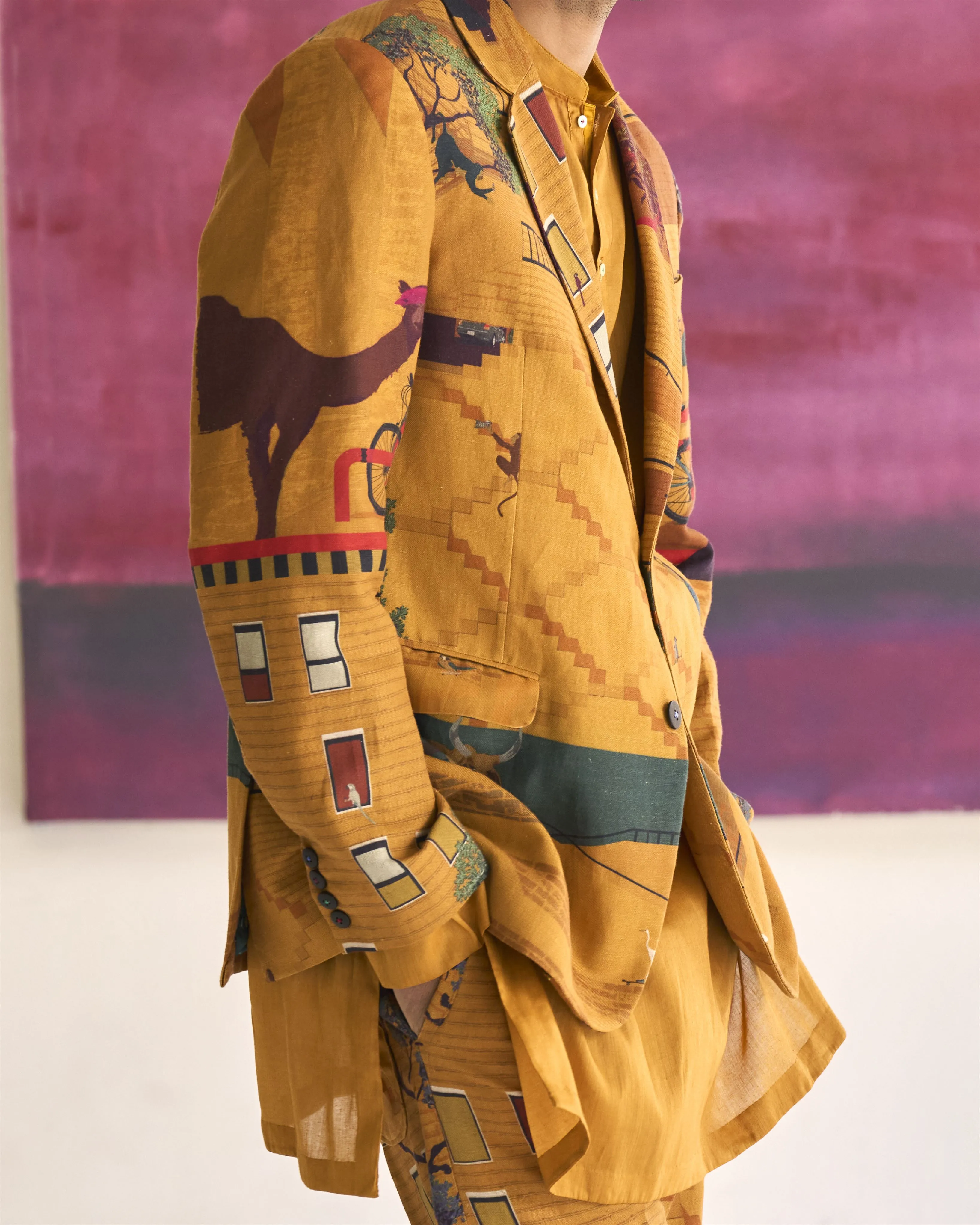 Summer Trouser Animal Raahi Linen Mustard P102LI390 SuketDhir