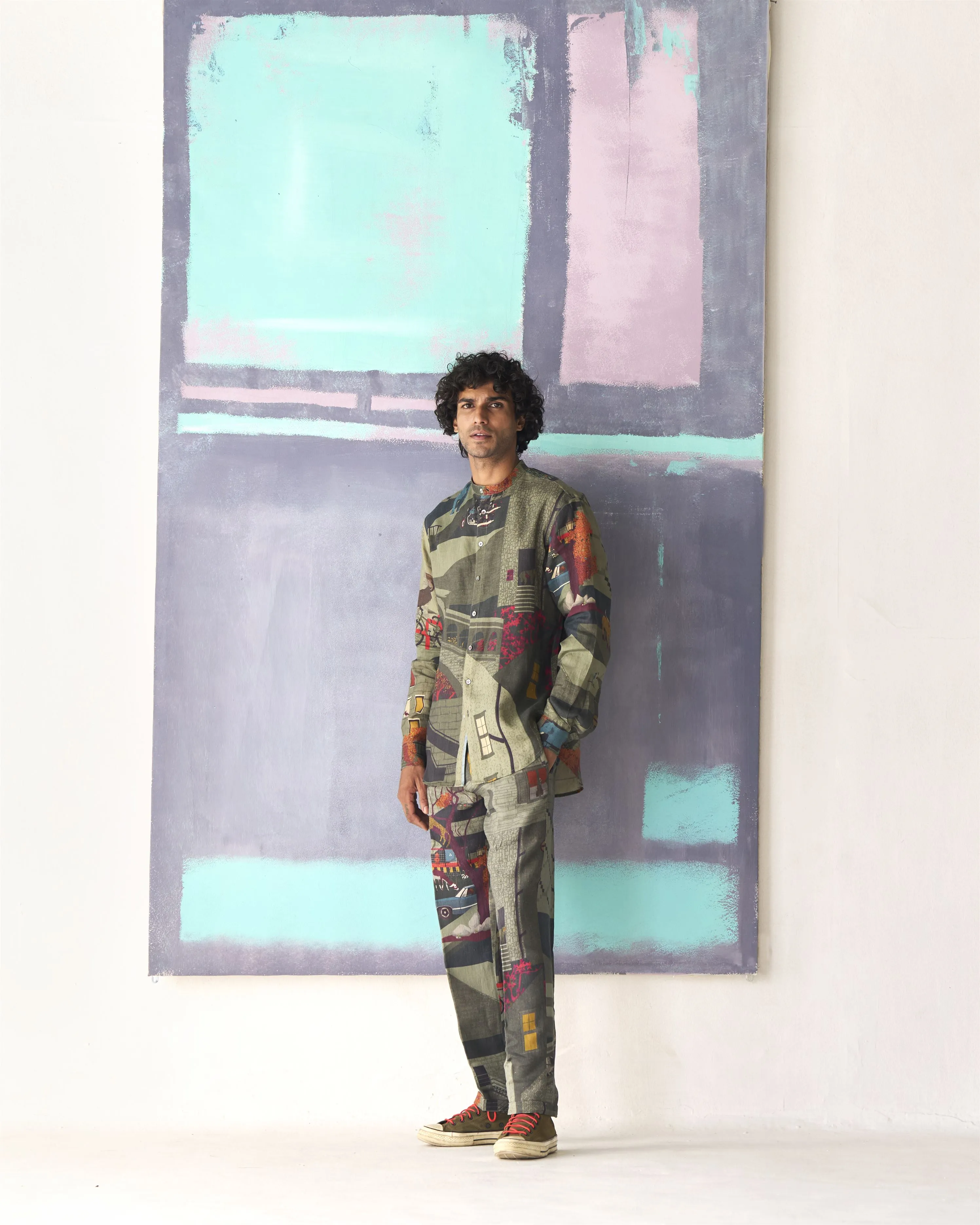 Summer Trouser Raahi Animal Linen Sage P102LI387 SuketDhir
