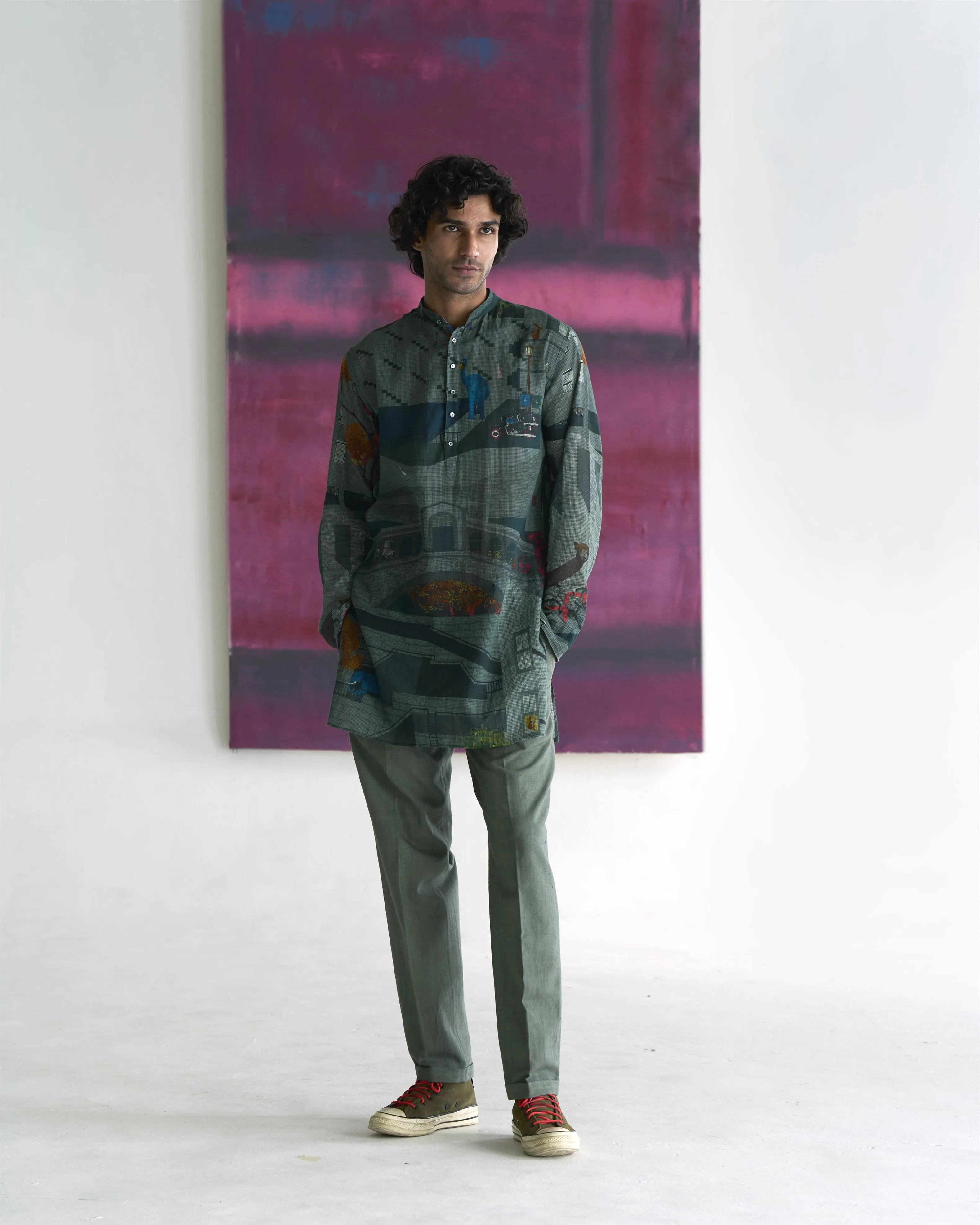 Summer Trouser Raahi Heavy Cotton Sage P102HK387 SuketDhir