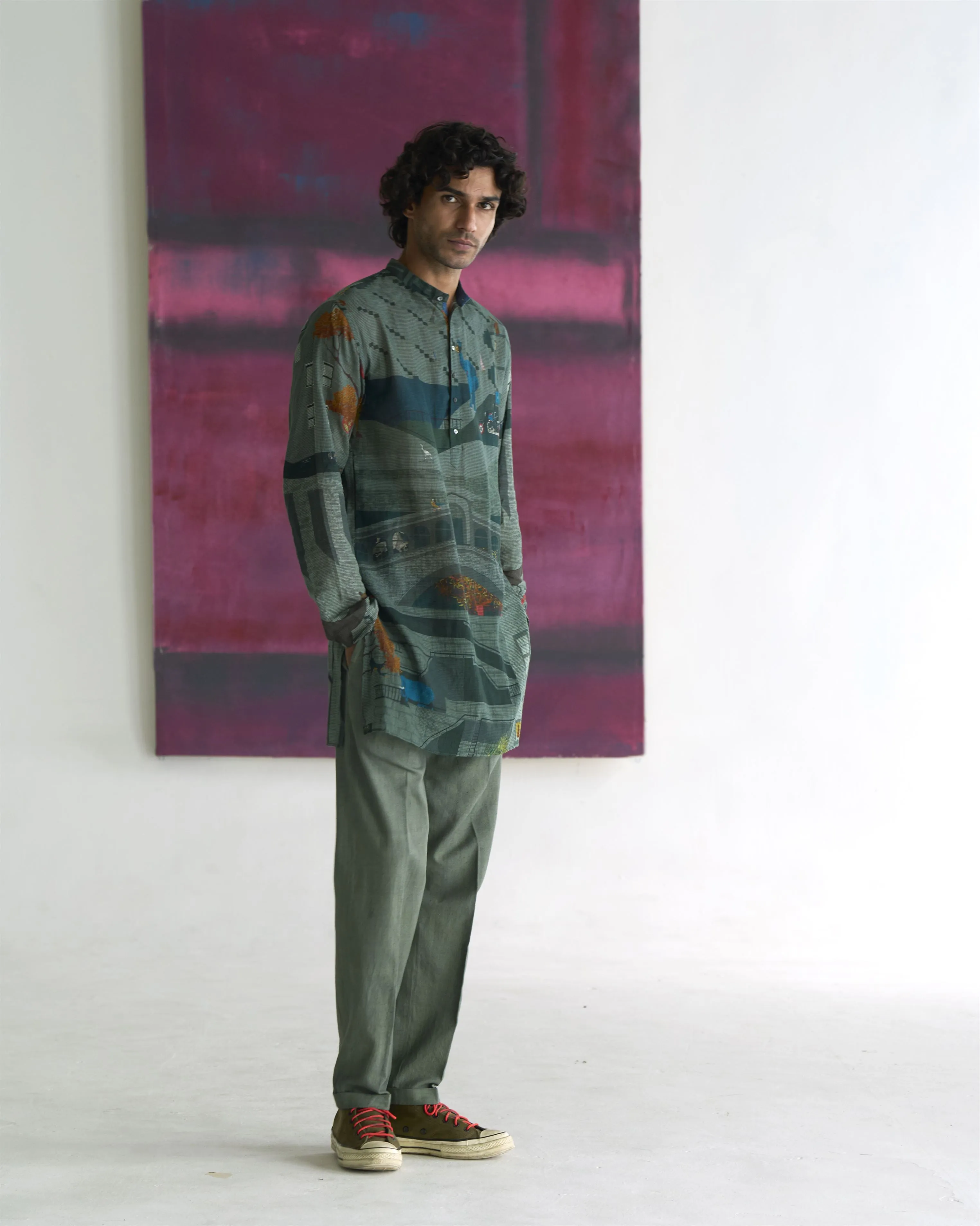 Summer Trouser Raahi Heavy Cotton Sage P102HK387 SuketDhir