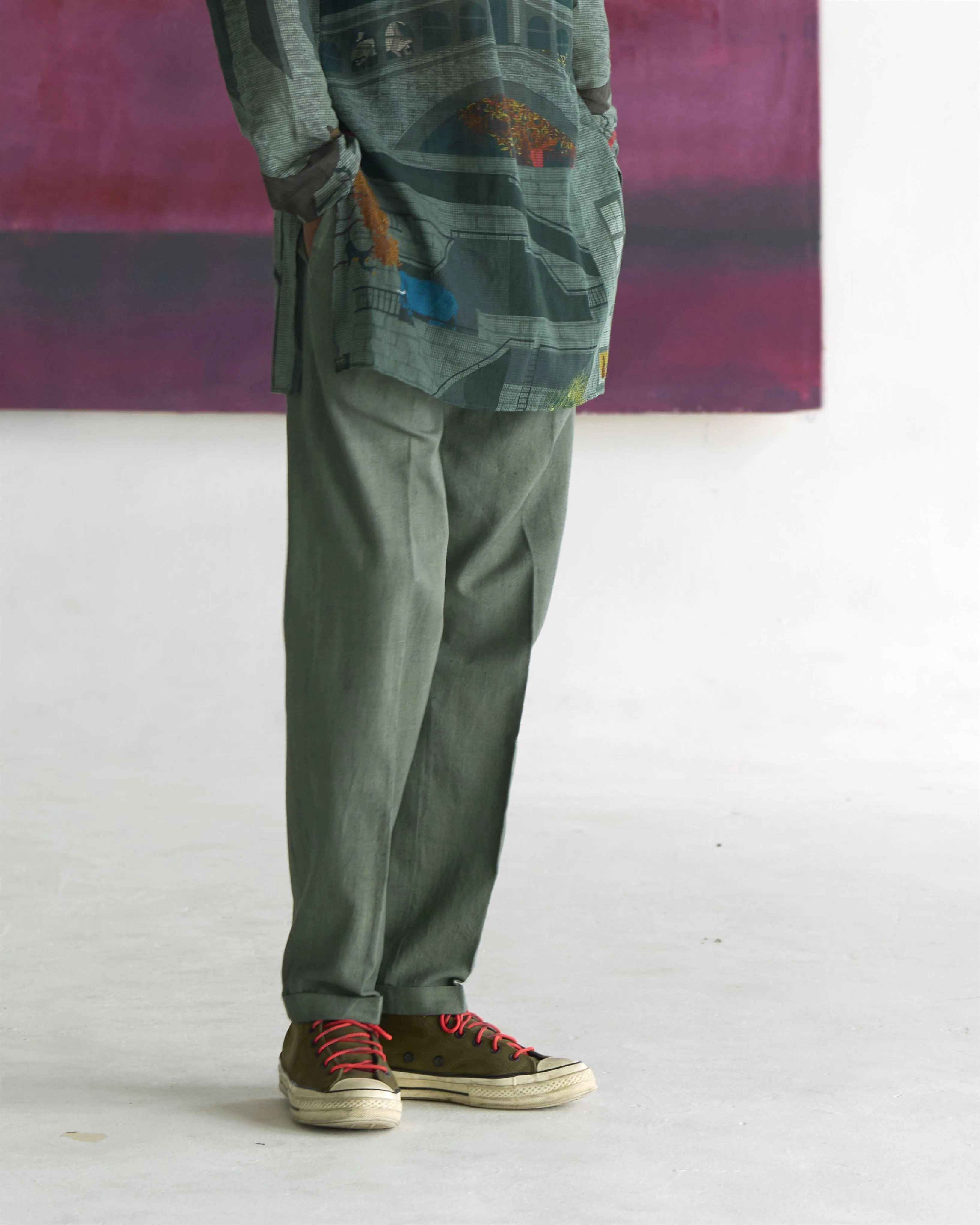Summer Trouser Raahi Heavy Cotton Sage P102HK387 SuketDhir