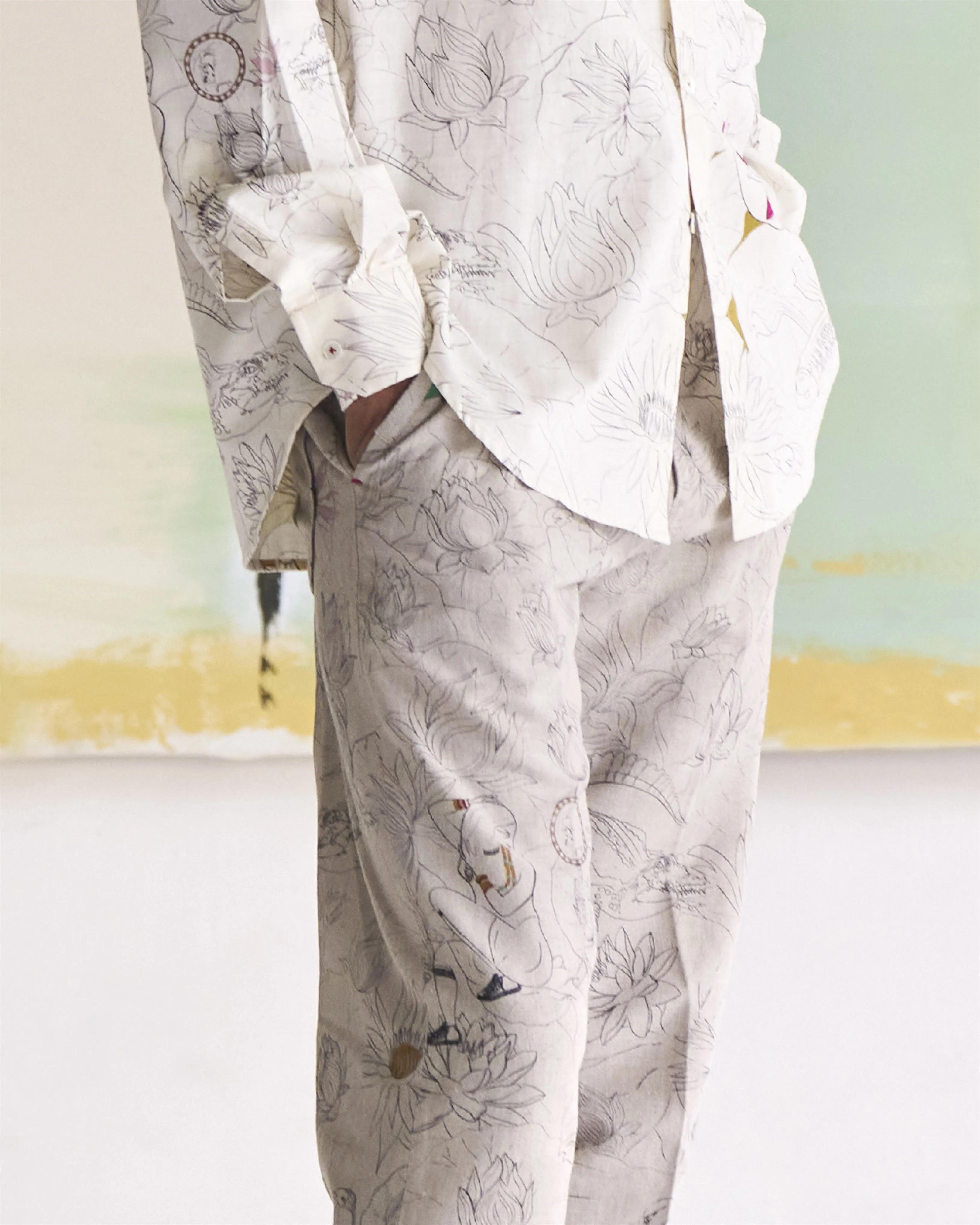 Summer Trousers Fresco Raahi Linen White P102LI534 SuketDhir