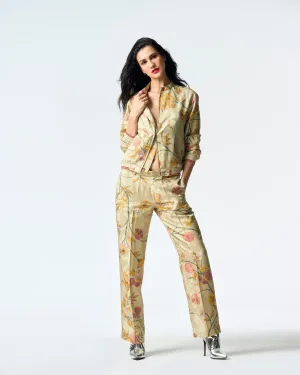 Summer-Trousers Straight Fit Mint Silk Damask-Fashion Edit Orchard-WP532SJ535-SUKETDHIR