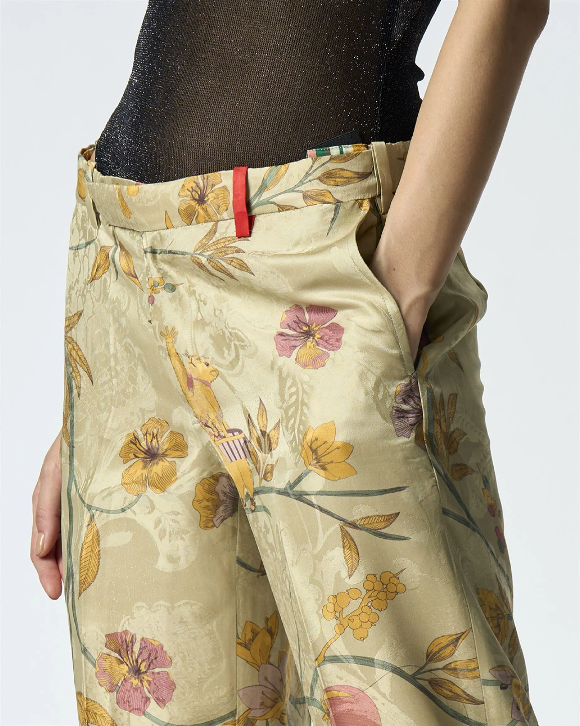 Summer-Trousers Straight Fit Mint Silk Damask-Fashion Edit Orchard-WP532SJ535-SUKETDHIR