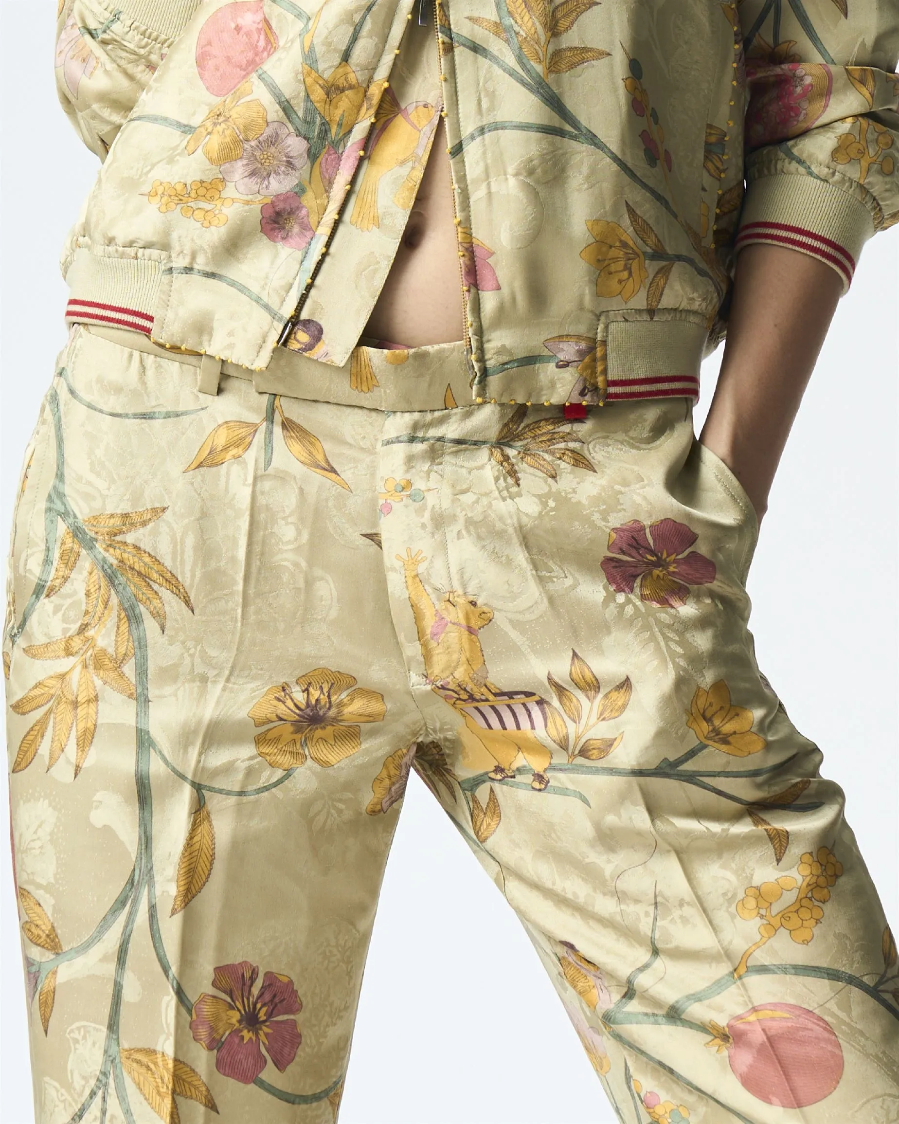 Summer-Trousers Straight Fit Mint Silk Damask-Fashion Edit Orchard-WP532SJ535-SUKETDHIR