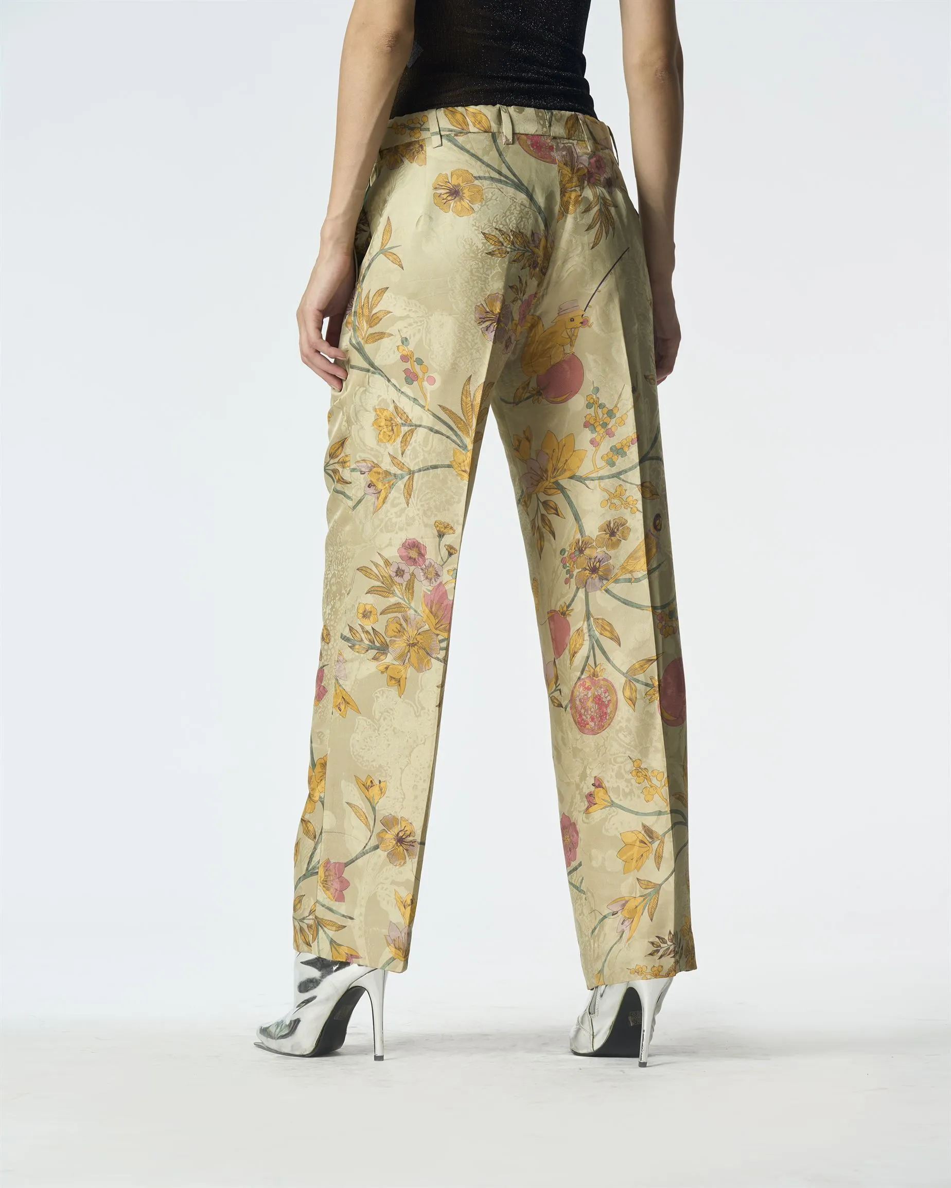 Summer-Trousers Straight Fit Mint Silk Damask-Fashion Edit Orchard-WP532SJ535-SUKETDHIR