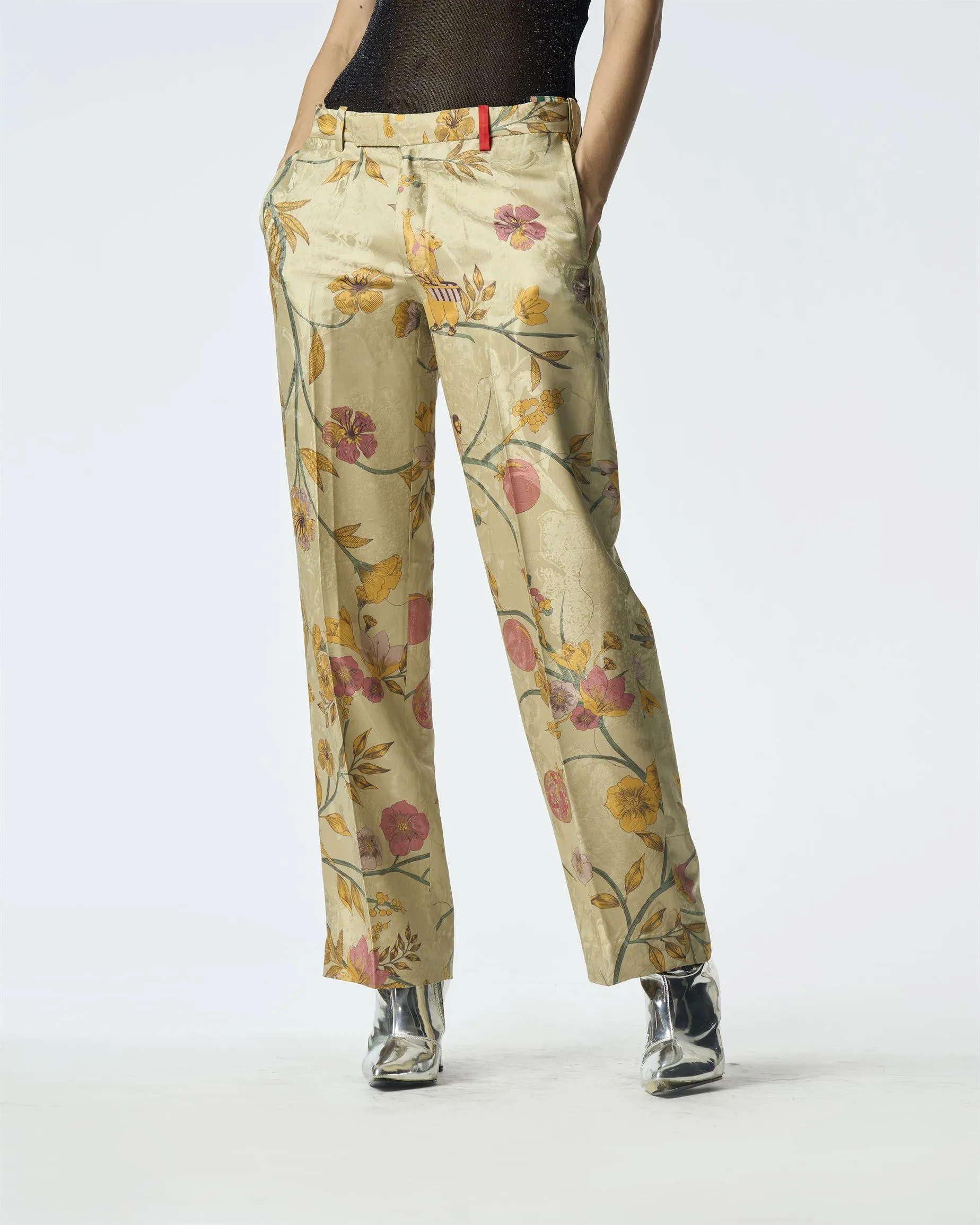 Summer-Trousers Straight Fit Mint Silk Damask-Fashion Edit Orchard-WP532SJ535-SUKETDHIR