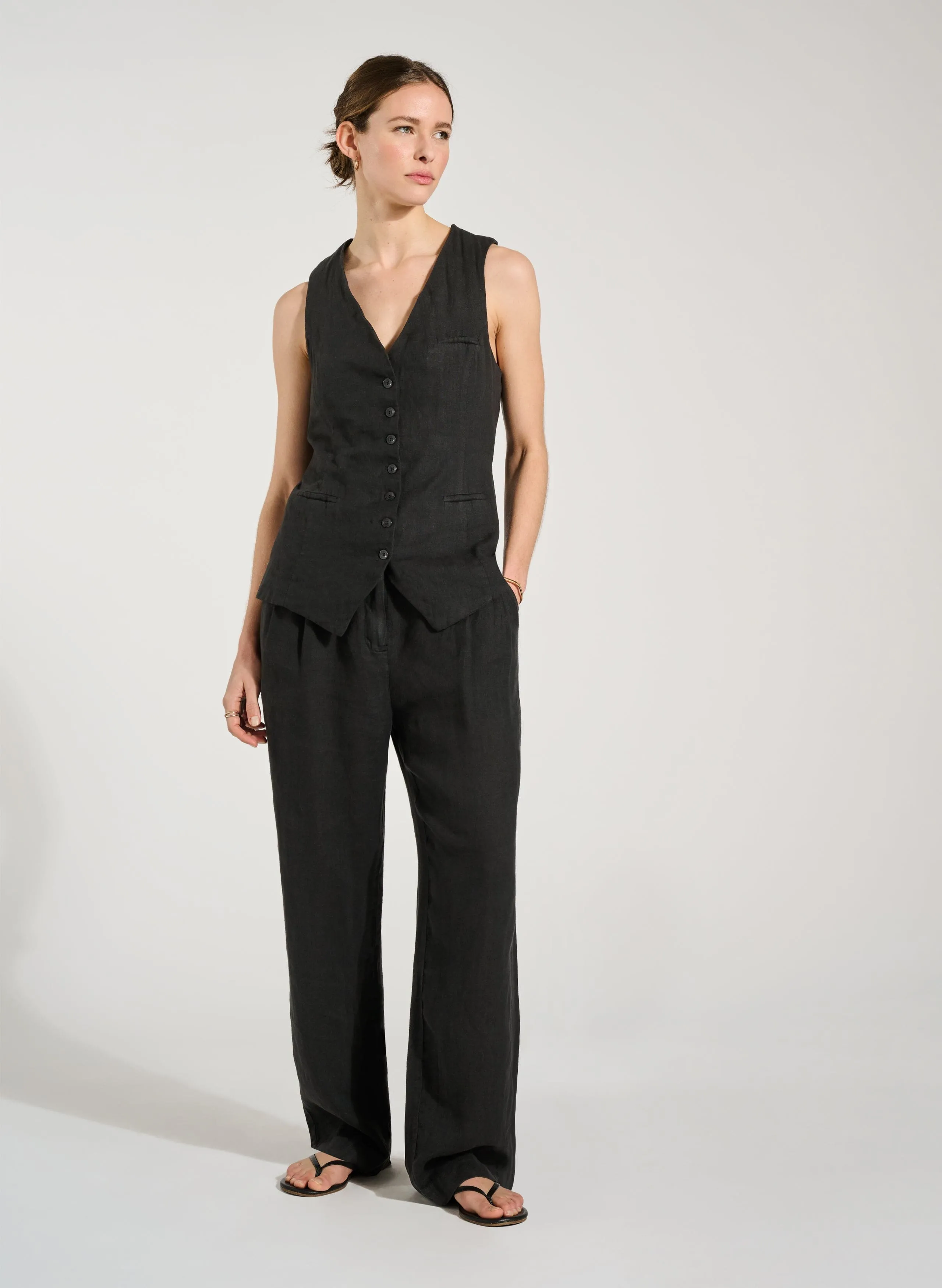 Tallulah Linen Waistcoat | Caviar Black
