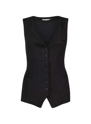 Tallulah Linen Waistcoat | Caviar Black