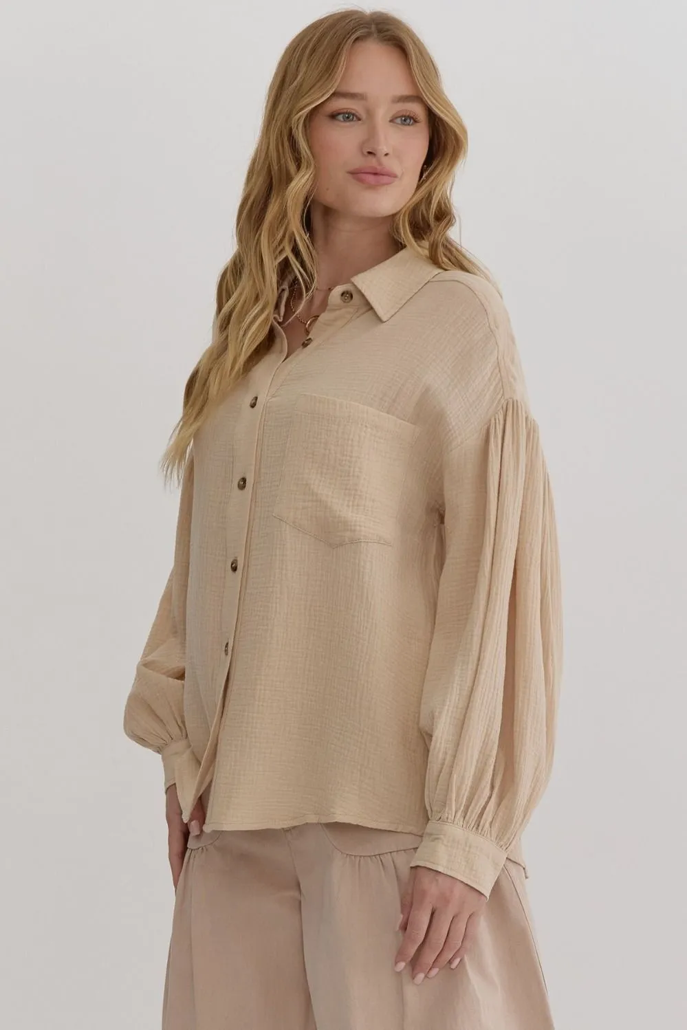Textured Long Sleeve Button Up