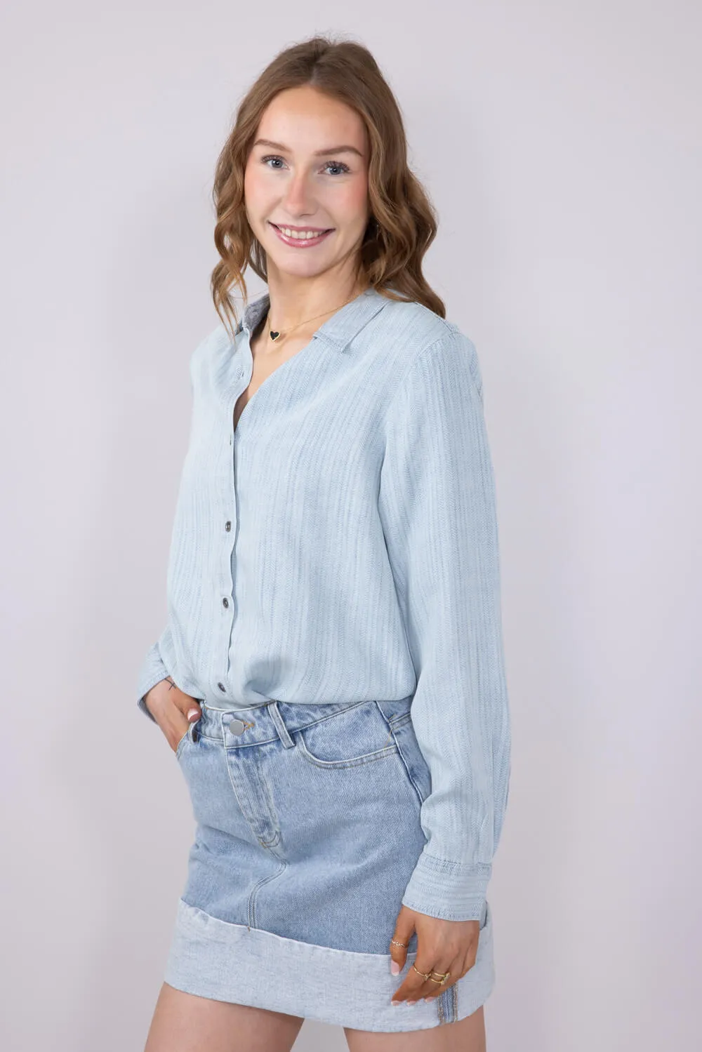 Thread & Supply Grace Top for Women in Blue | T3235LZTTS-MIAHERRINGBONE