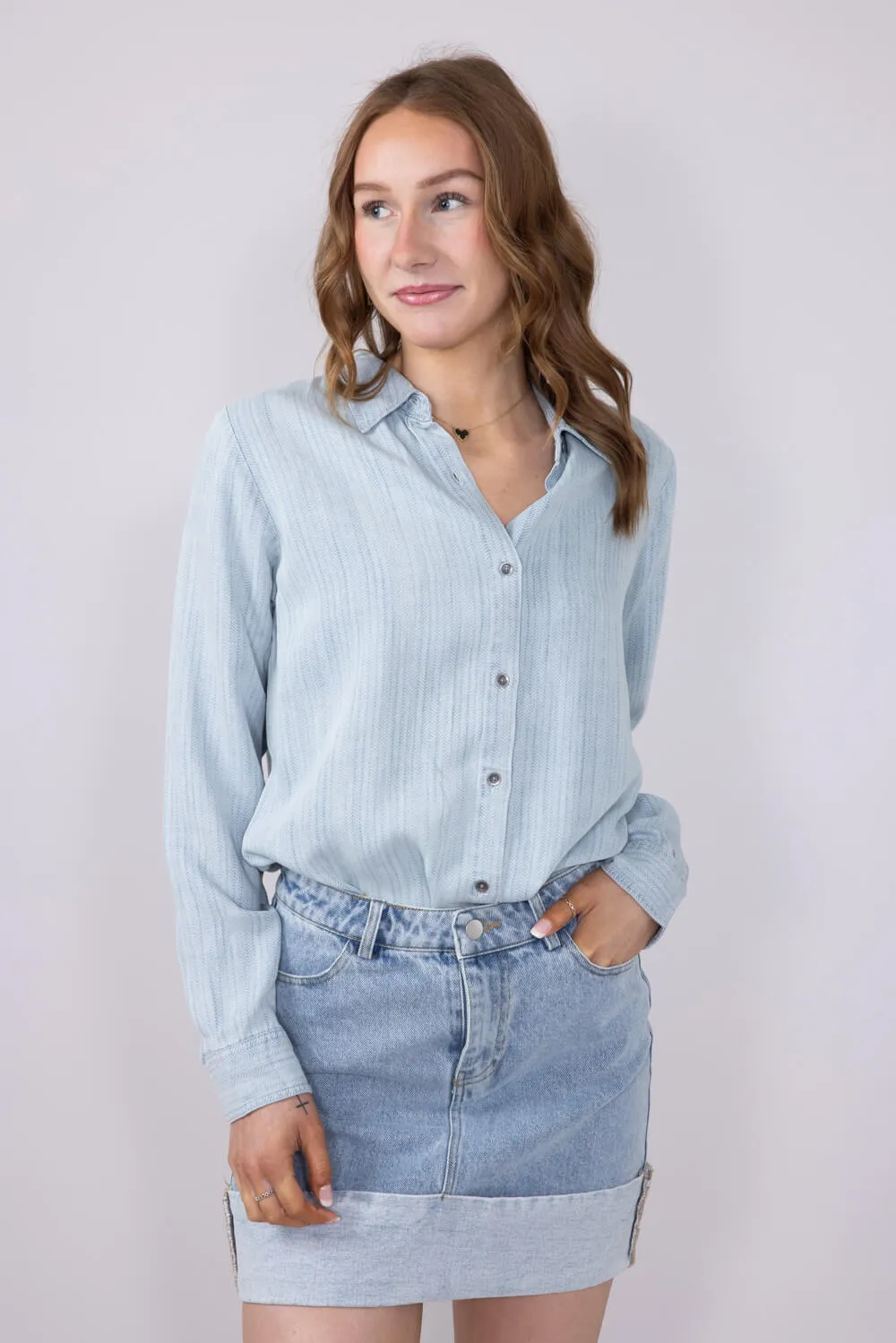 Thread & Supply Grace Top for Women in Blue | T3235LZTTS-MIAHERRINGBONE