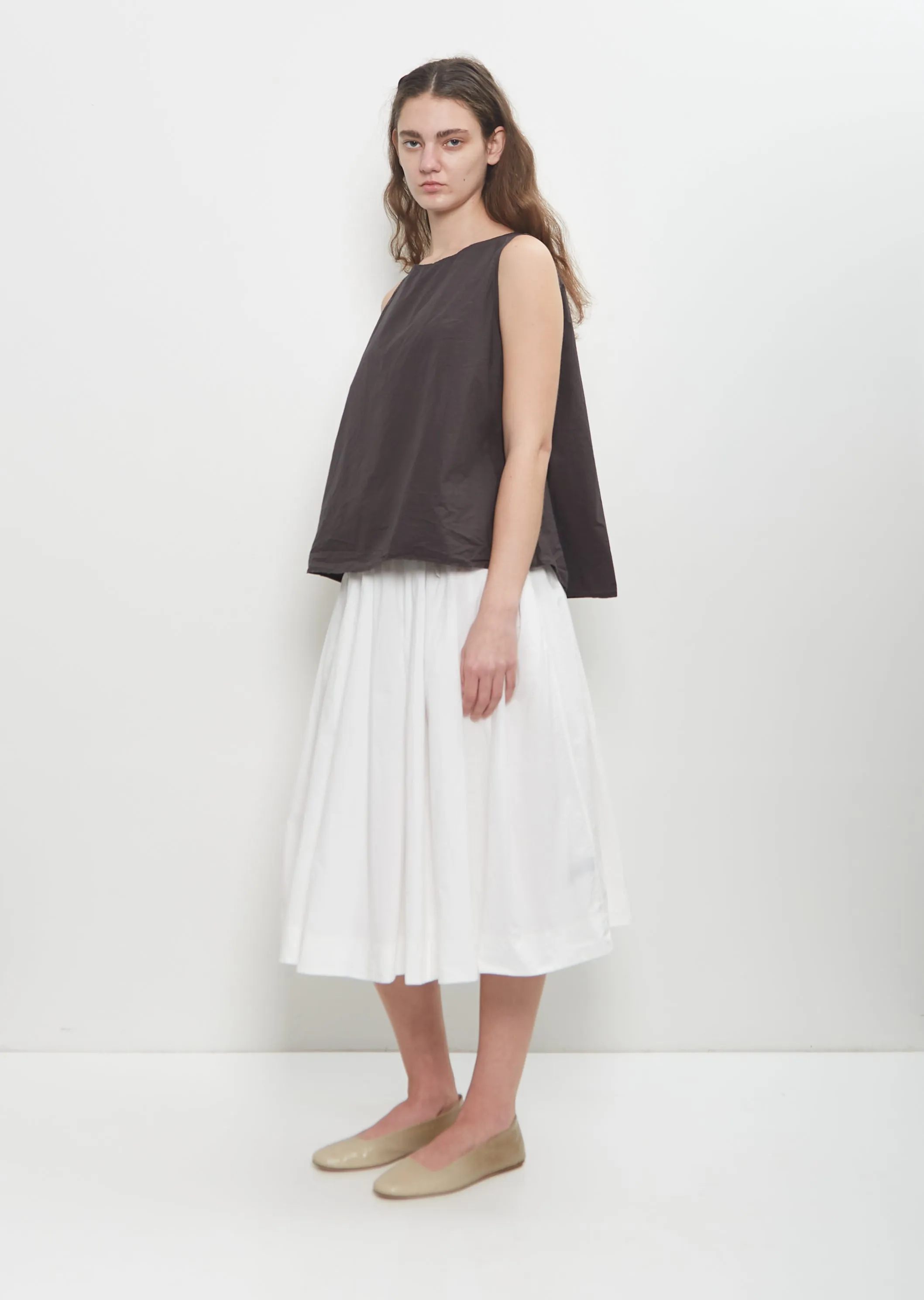 Tissue Cotton Pleated Short Skirt — Milk