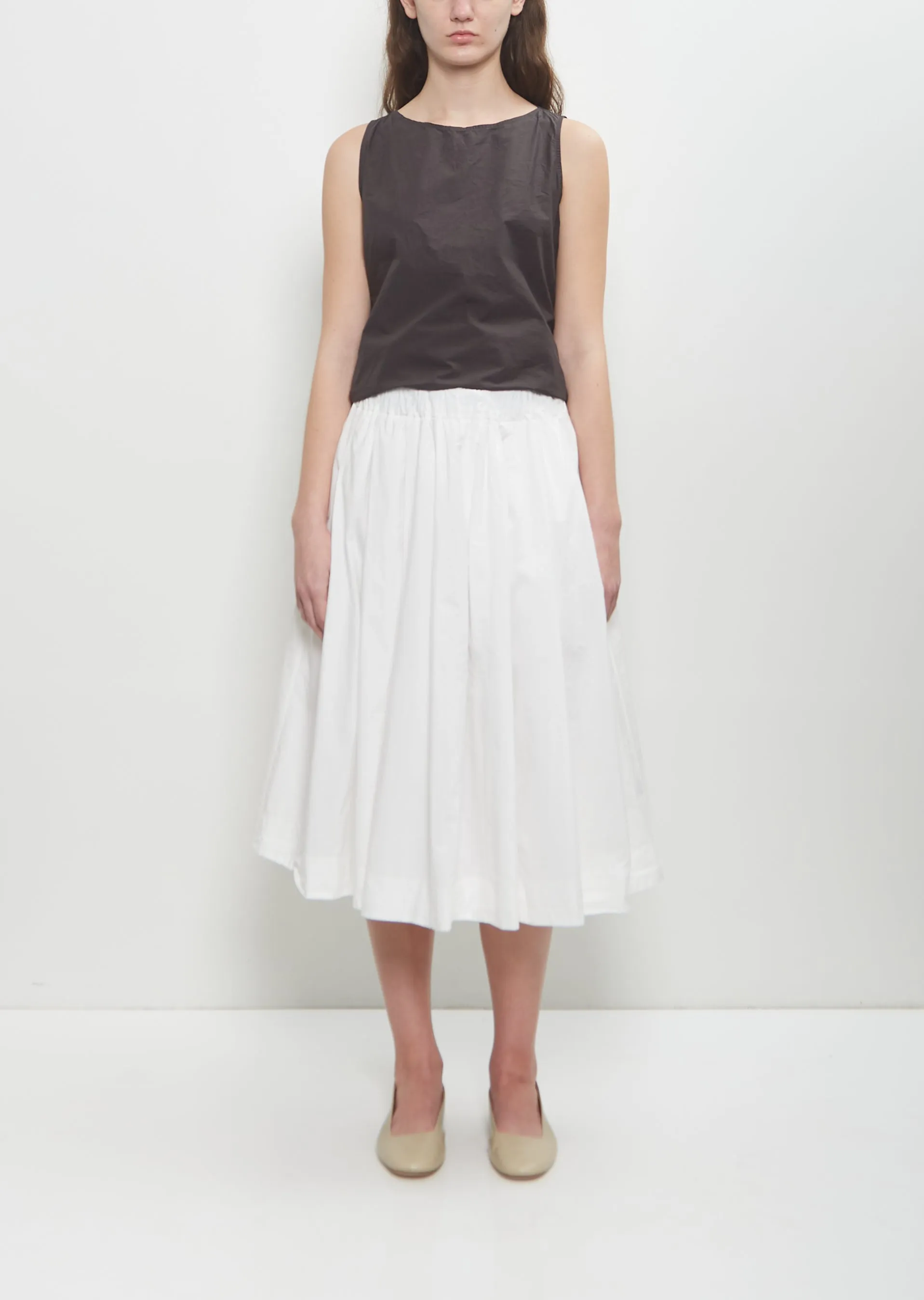 Tissue Cotton Pleated Short Skirt — Milk