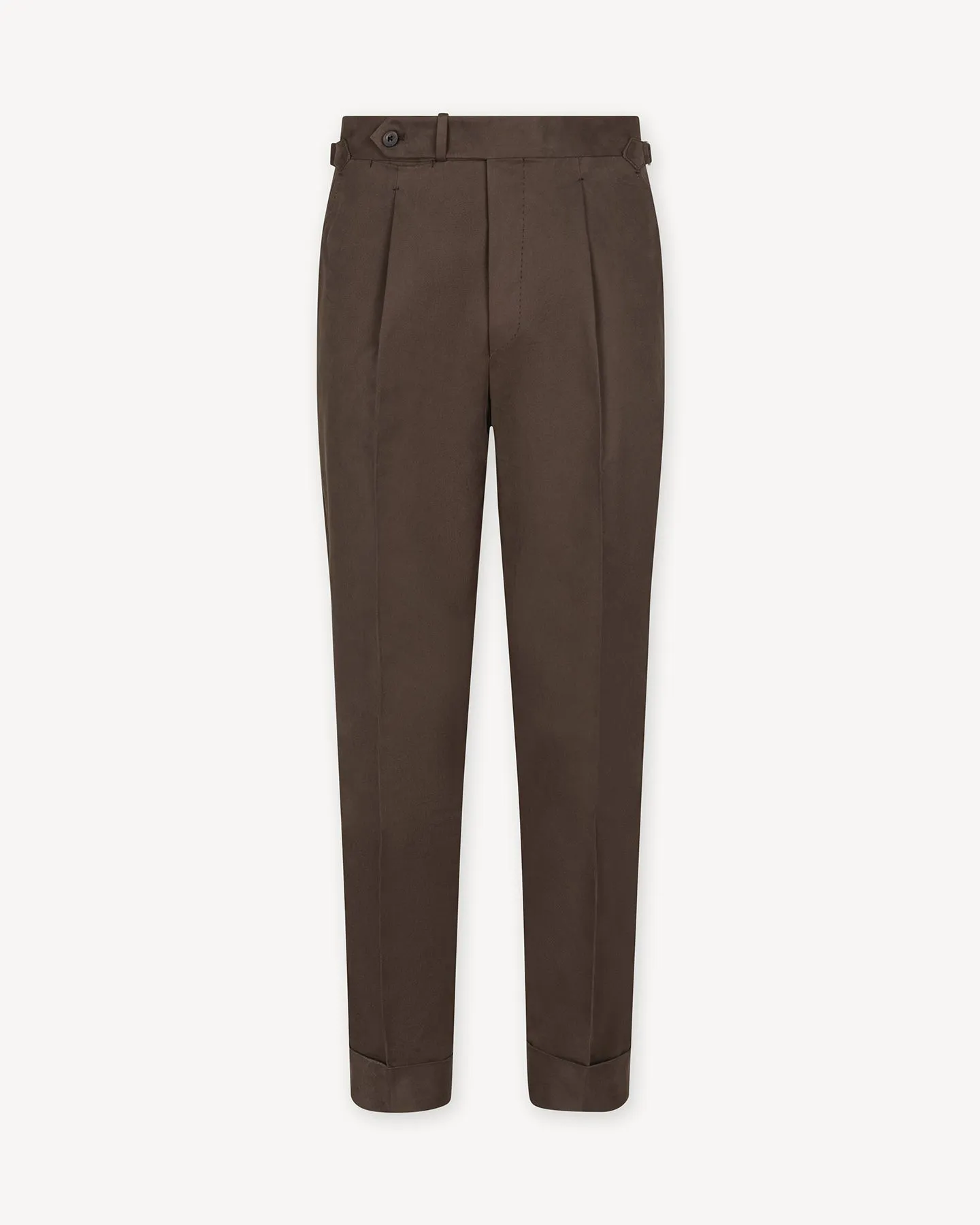 Tobacco Single Pleat Cotton Drill Trousers
