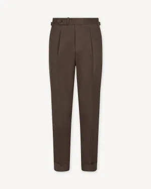 Tobacco Single Pleat Cotton Drill Trousers
