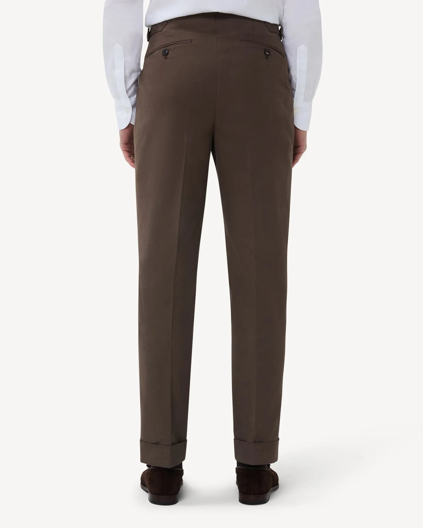 Tobacco Single Pleat Cotton Drill Trousers