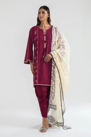 Traditional Pakistani Salwar suit in Magenta Salwar Kameez Dupatta