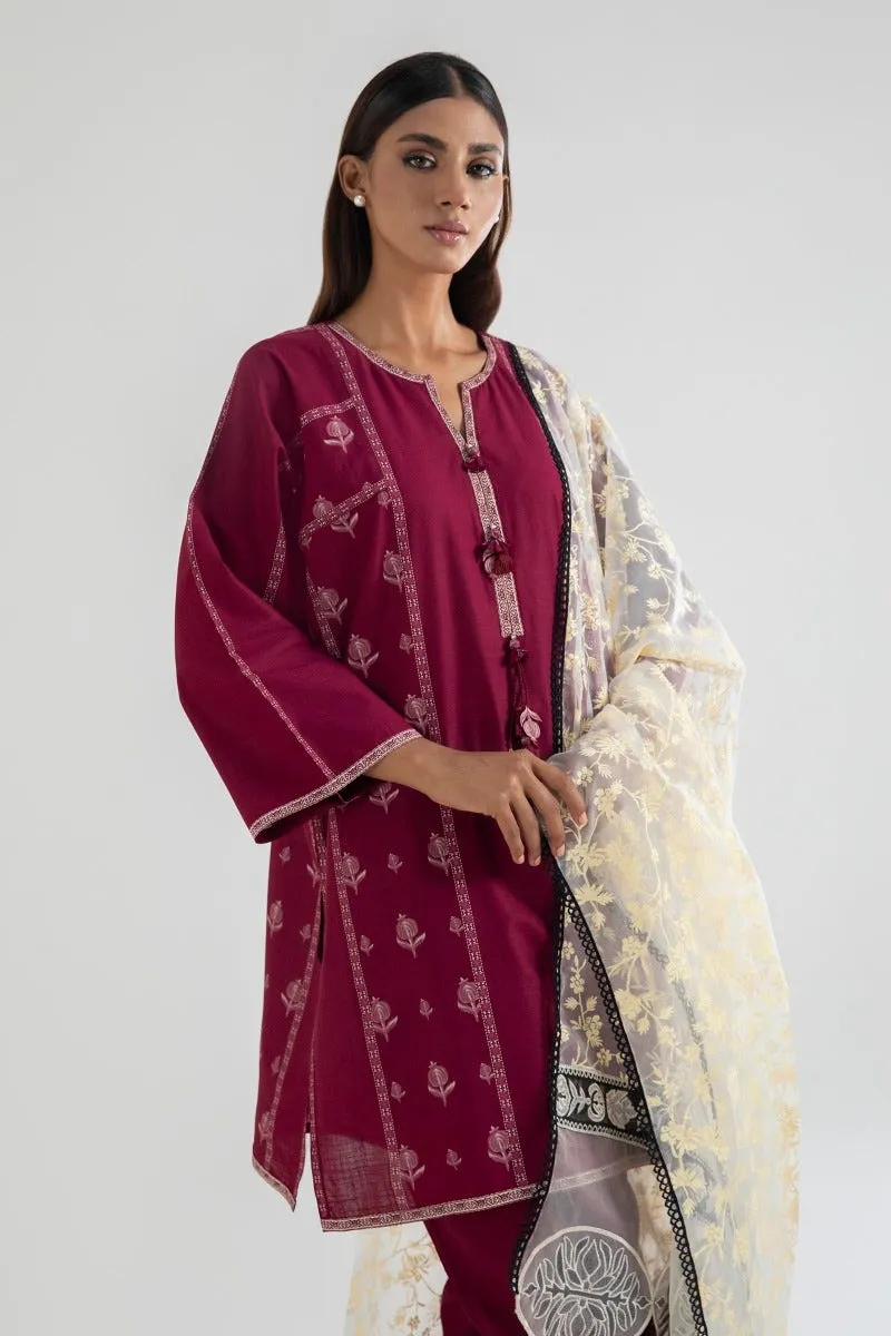 Traditional Pakistani Salwar suit in Magenta Salwar Kameez Dupatta