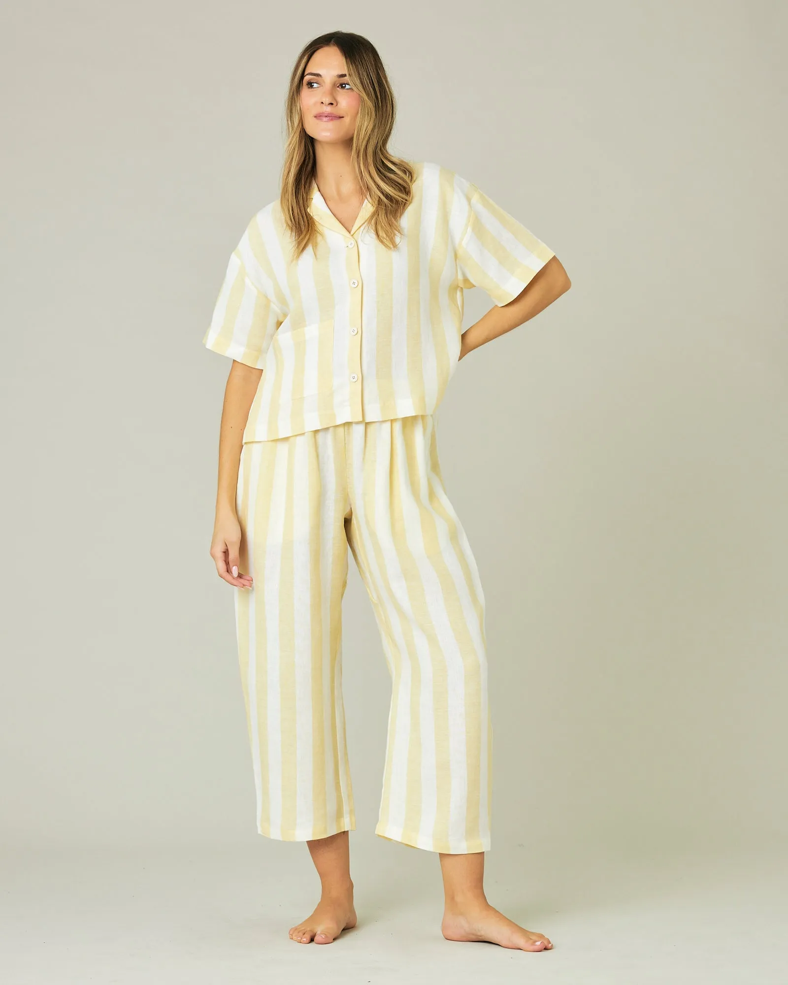 Ultimate PJ Trousers Lemon Stripe Linen