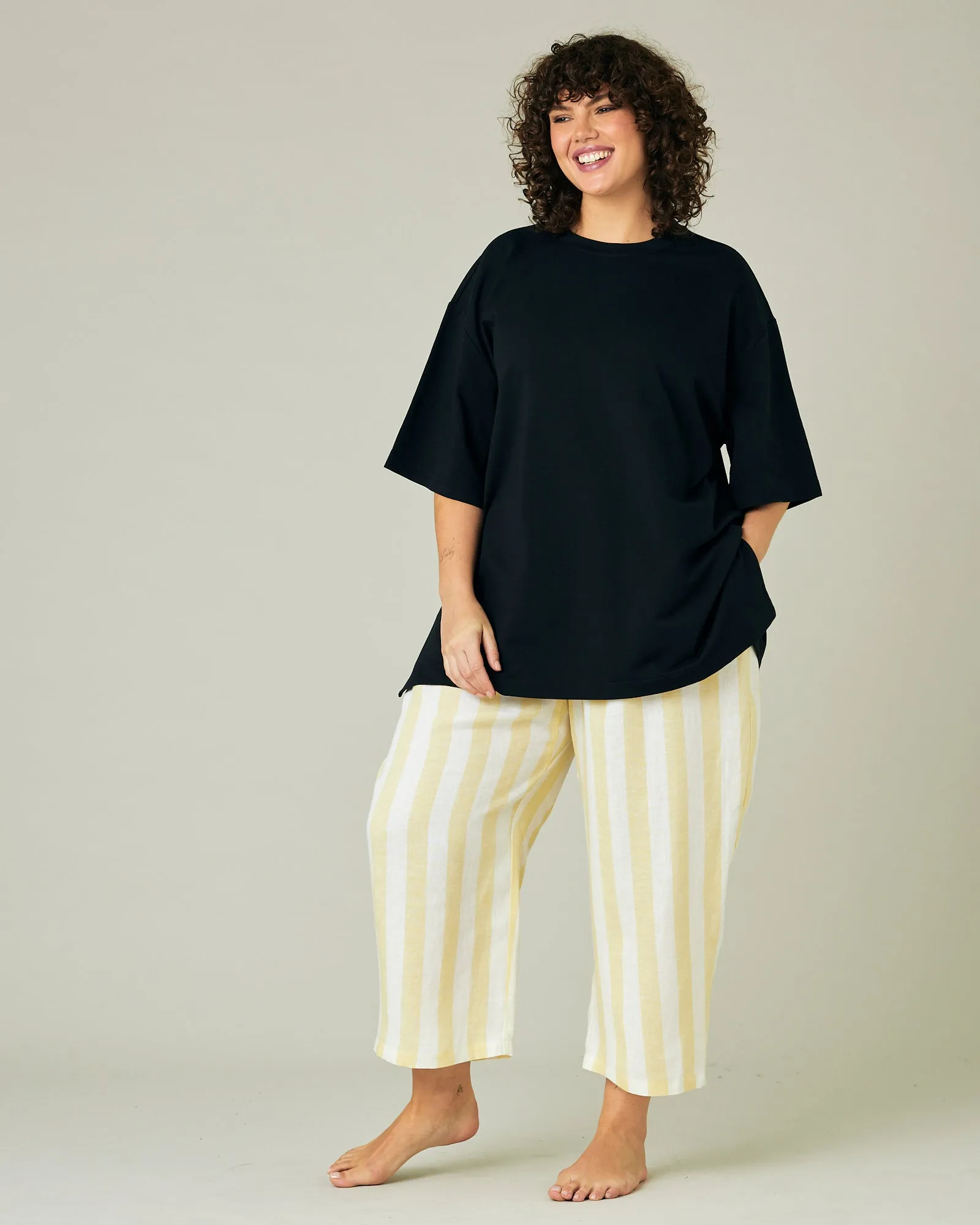 Ultimate PJ Trousers Lemon Stripe Linen