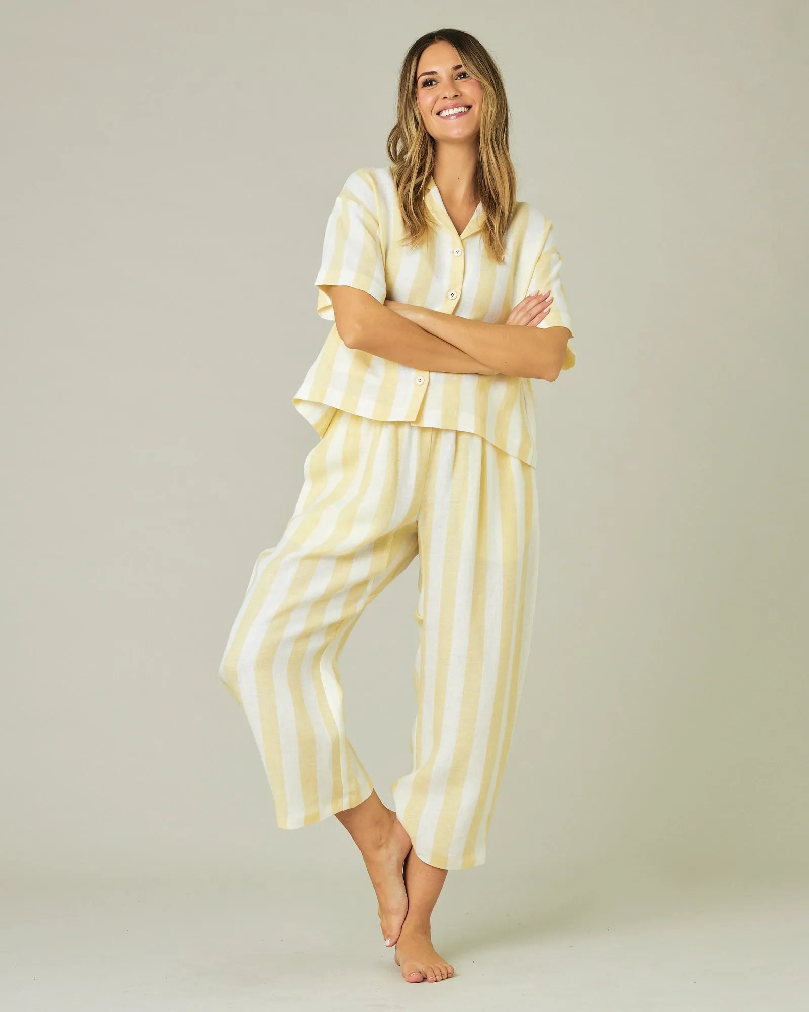 Ultimate PJ Trousers Lemon Stripe Linen