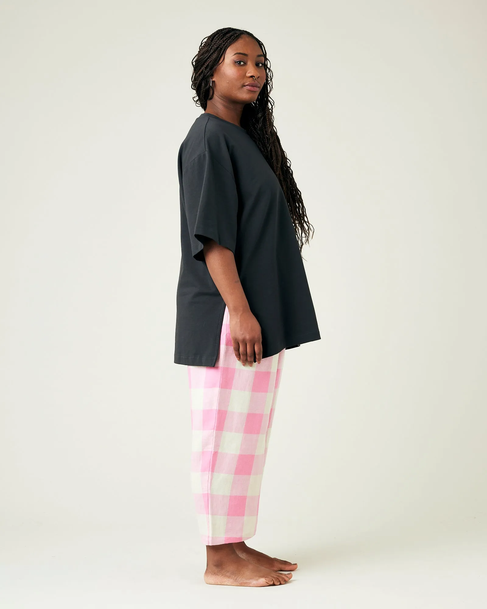 Ultimate PJ Trousers Pink & Ecru Mega Check Linen