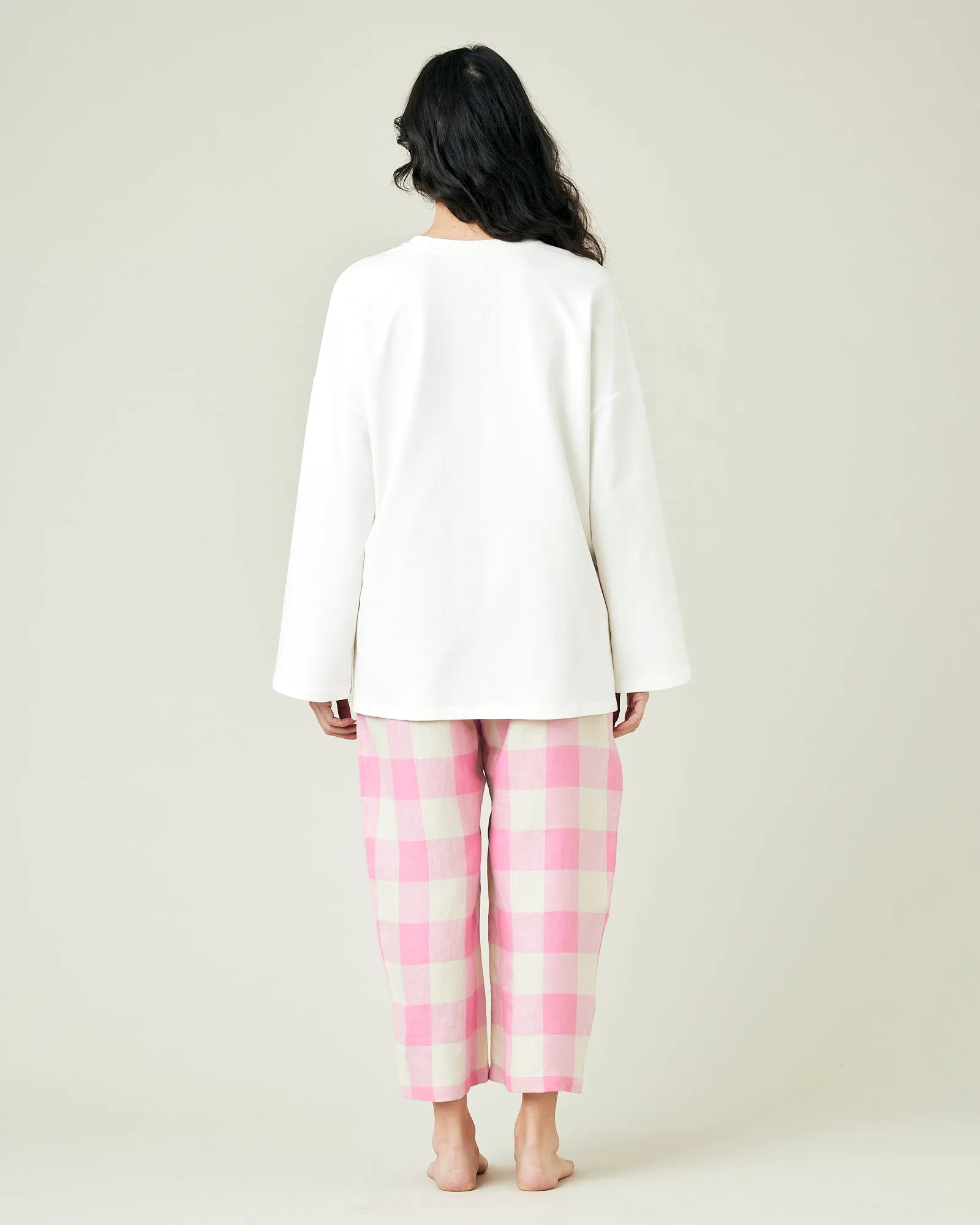 Ultimate PJ Trousers Pink & Ecru Mega Check Linen