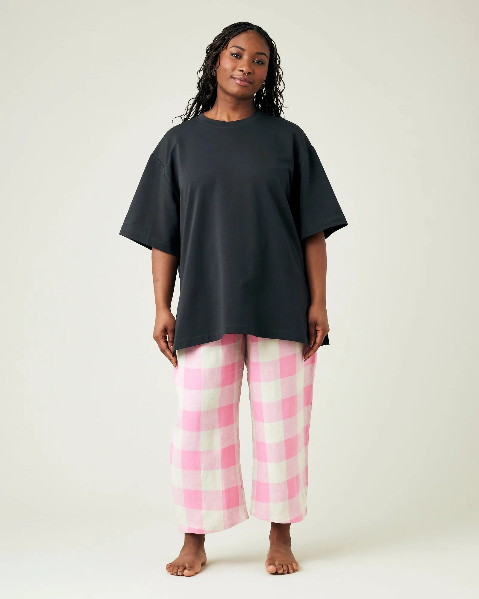 Ultimate PJ Trousers Pink & Ecru Mega Check Linen