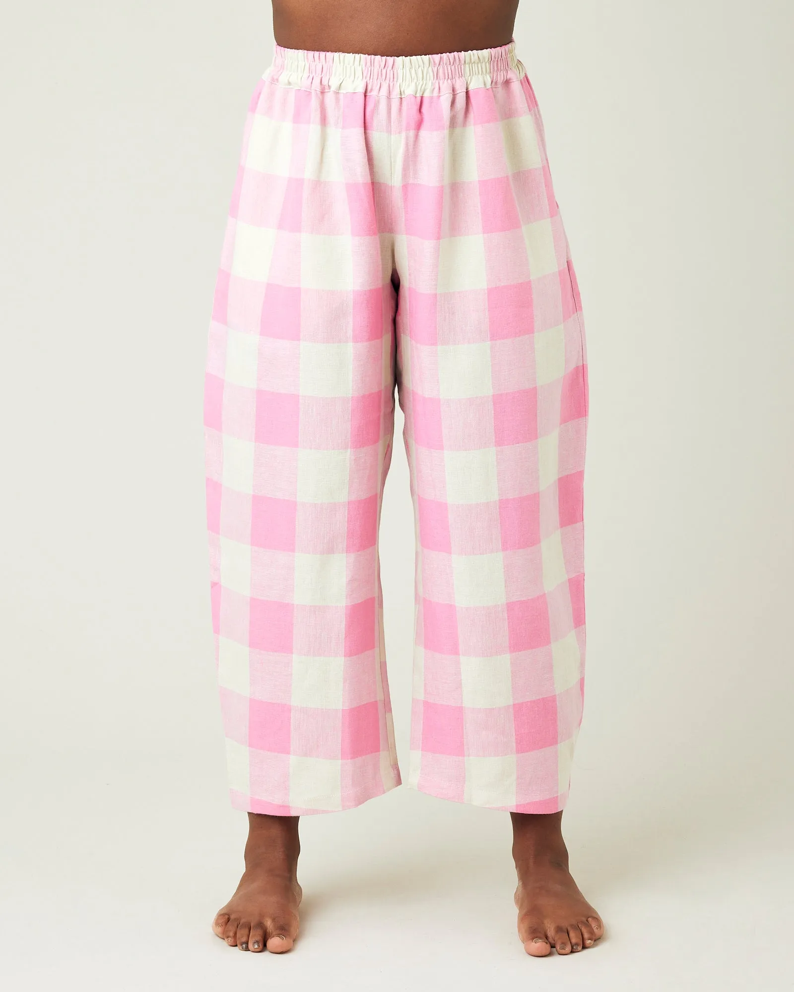 Ultimate PJ Trousers Pink & Ecru Mega Check Linen