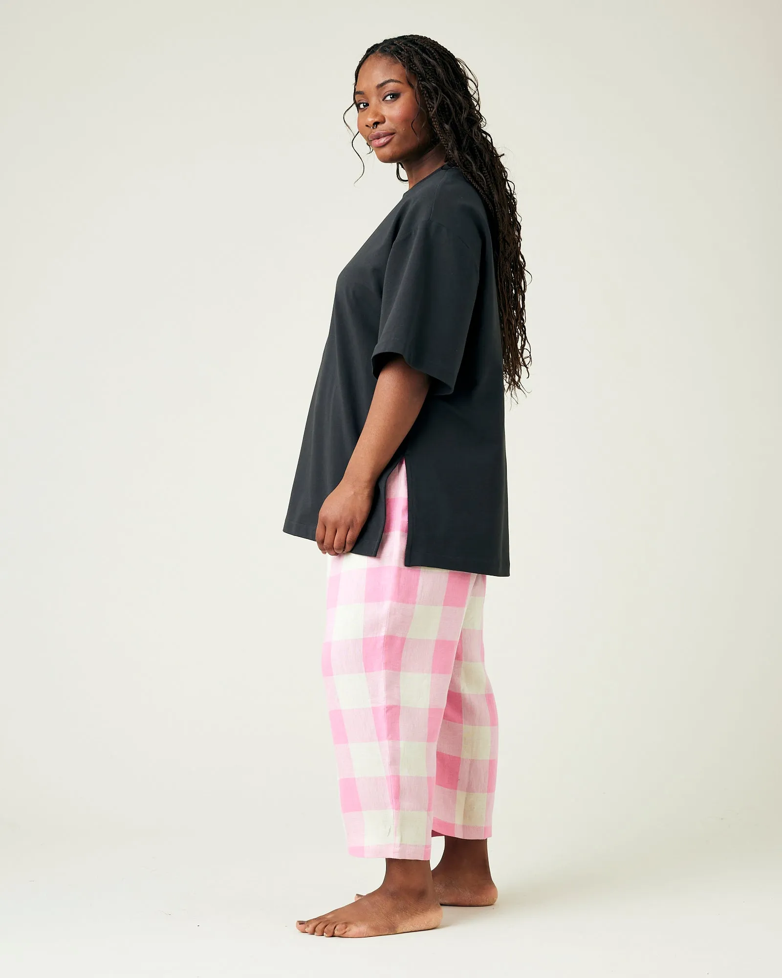 Ultimate PJ Trousers Pink & Ecru Mega Check Linen