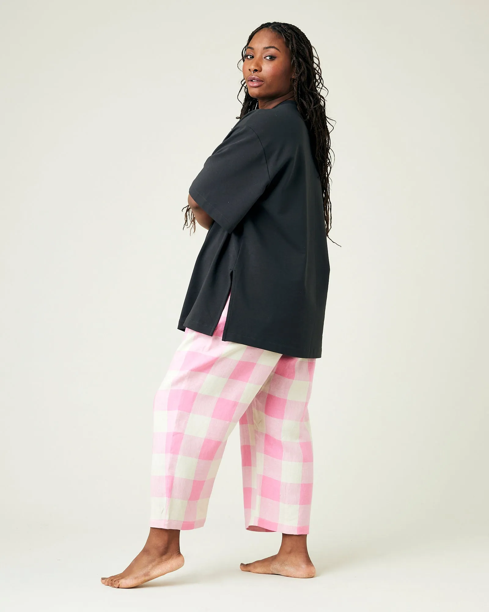 Ultimate PJ Trousers Pink & Ecru Mega Check Linen