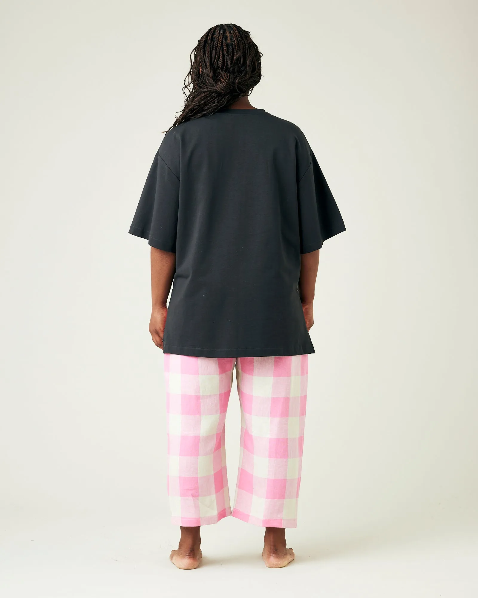 Ultimate PJ Trousers Pink & Ecru Mega Check Linen