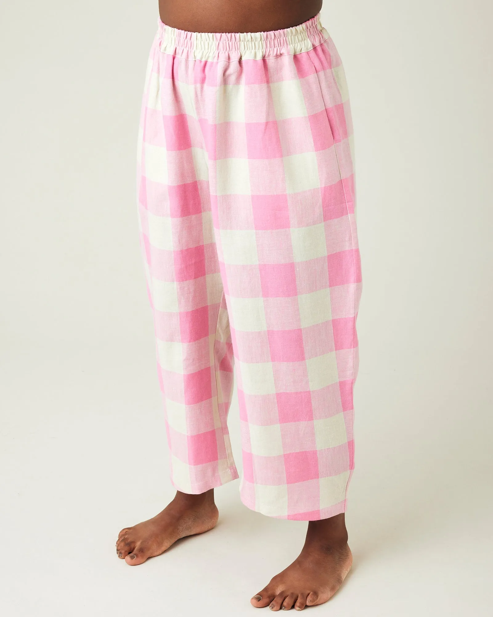 Ultimate PJ Trousers Pink & Ecru Mega Check Linen