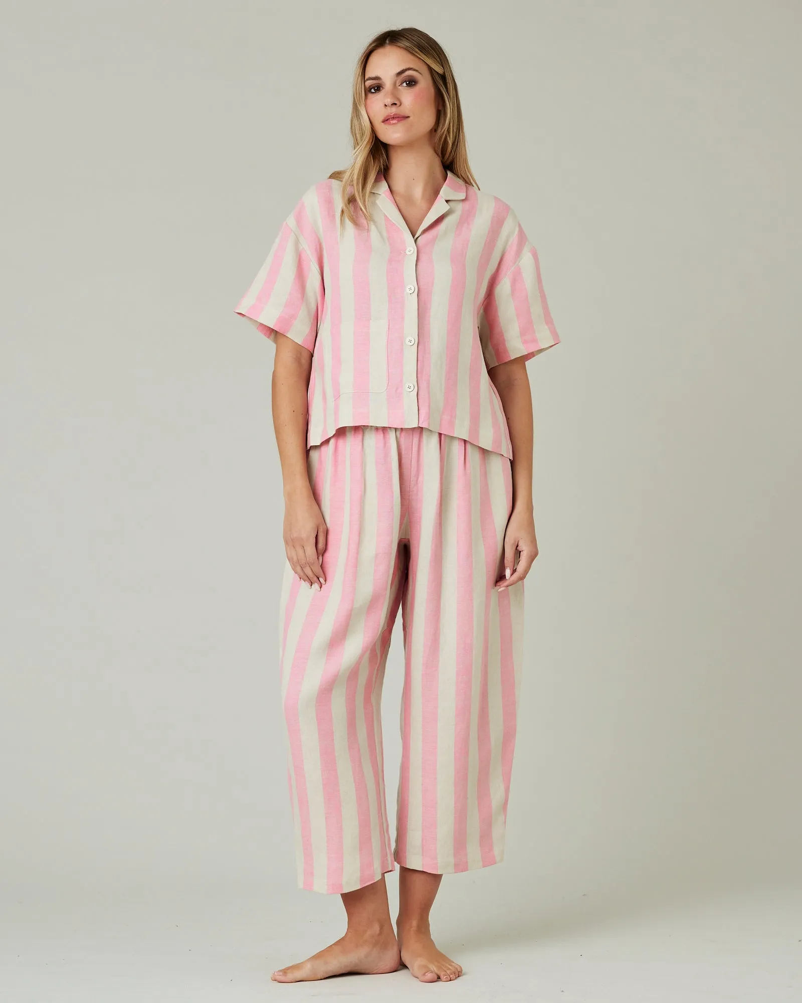 Ultimate PJ Trousers Pink & Ecru Stripe Linen