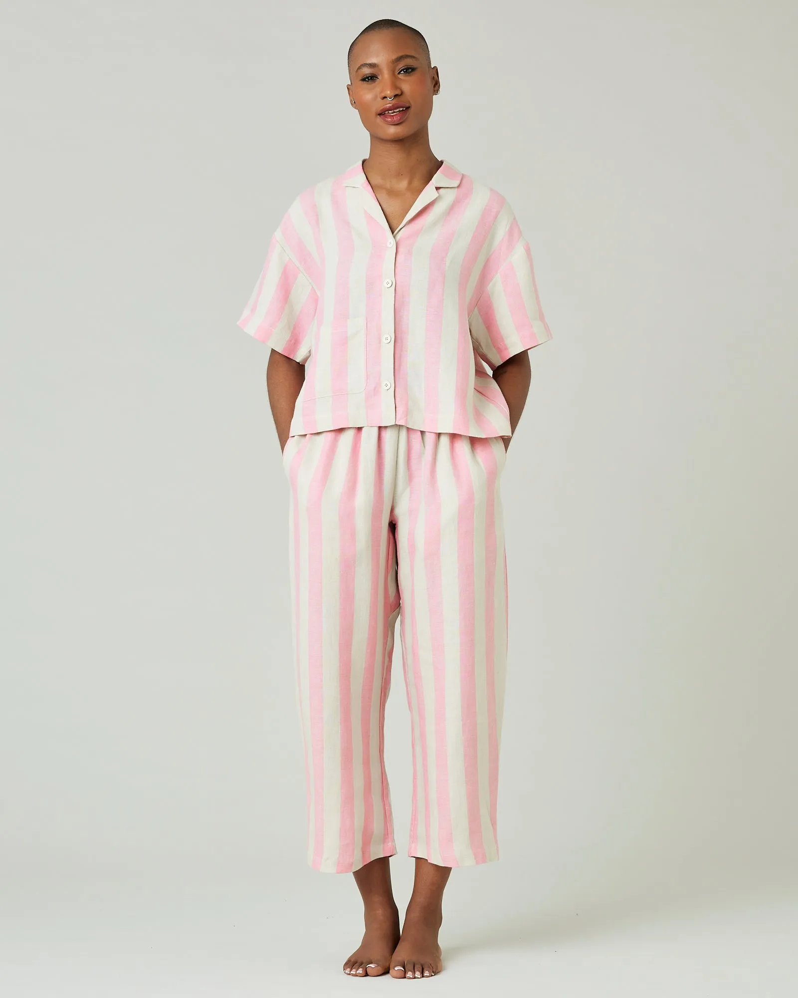 Ultimate PJ Trousers Pink & Ecru Stripe Linen