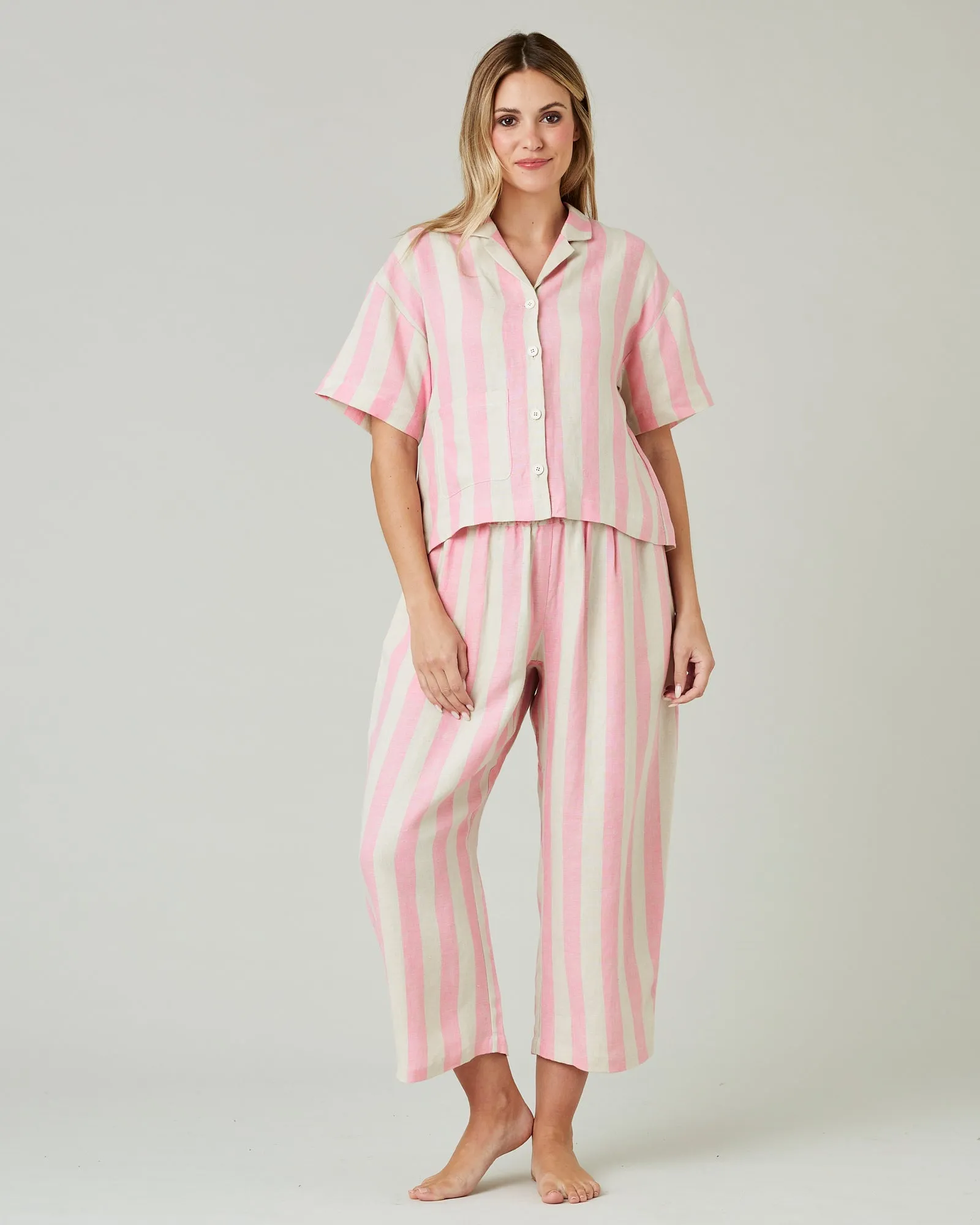 Ultimate PJ Trousers Pink & Ecru Stripe Linen