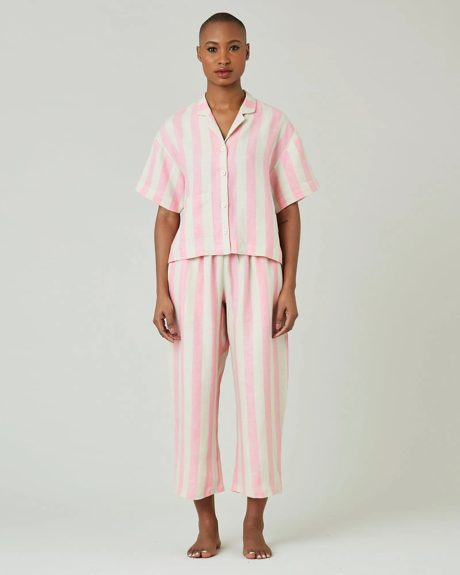 Ultimate PJ Trousers Pink & Ecru Stripe Linen