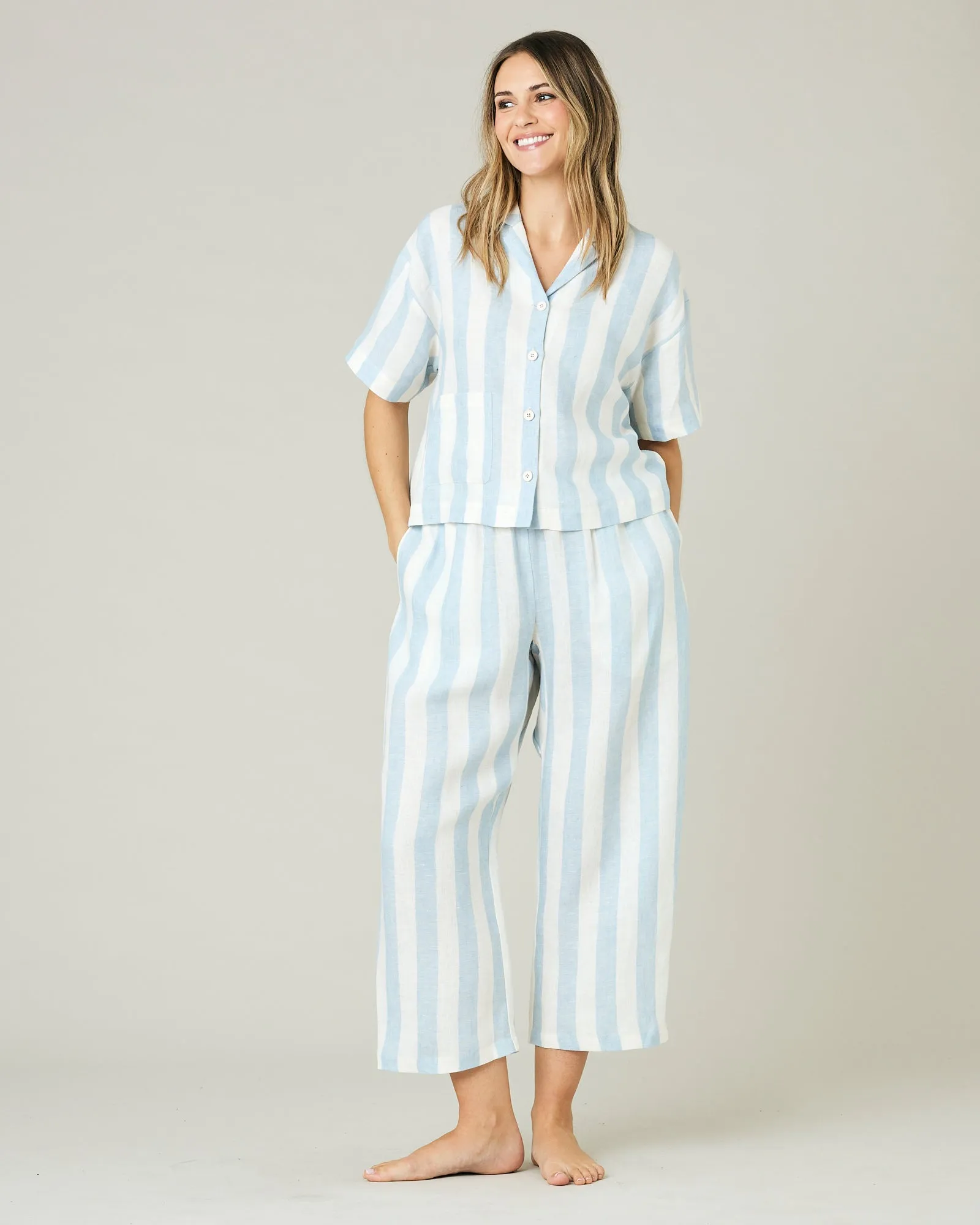 Ultimate PJ Trousers Sky Blue Stripe Linen