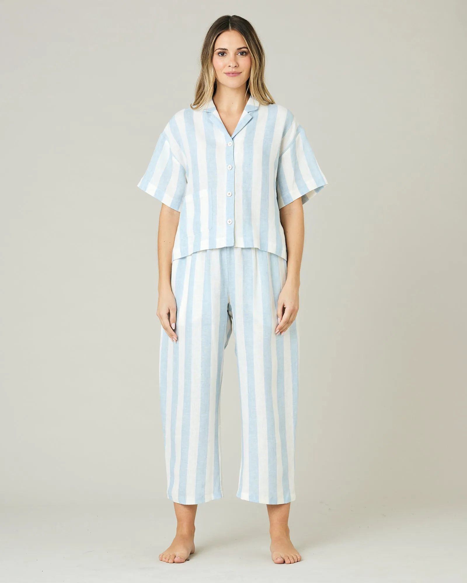 Ultimate PJ Trousers Sky Blue Stripe Linen