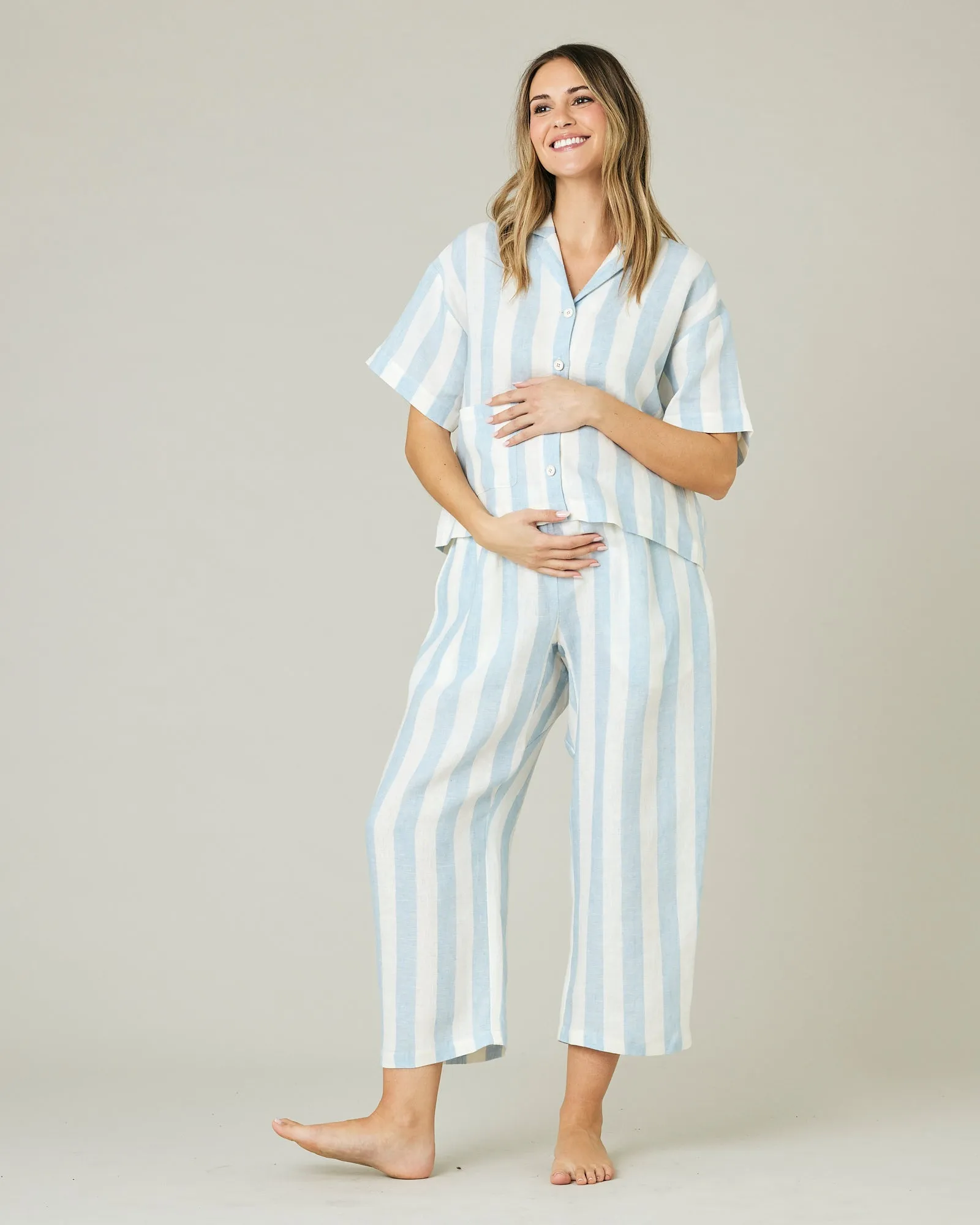 Ultimate PJ Trousers Sky Blue Stripe Linen