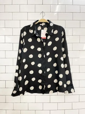 ultra pink polka dot satin blouse