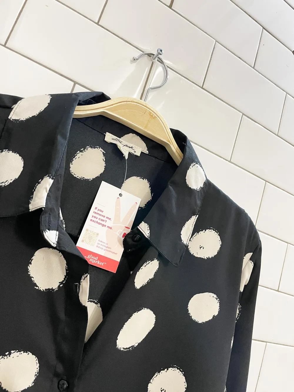 ultra pink polka dot satin blouse